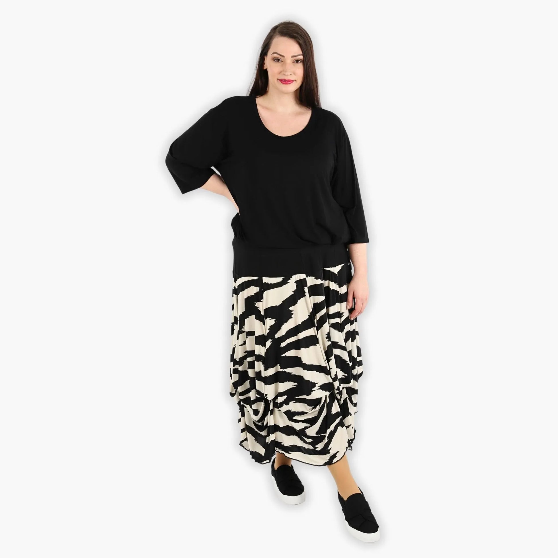  Ballonrock im trendigen Zebra-Design aus weichem Viskose-Mix für lässige Lagenlooks Plus Size