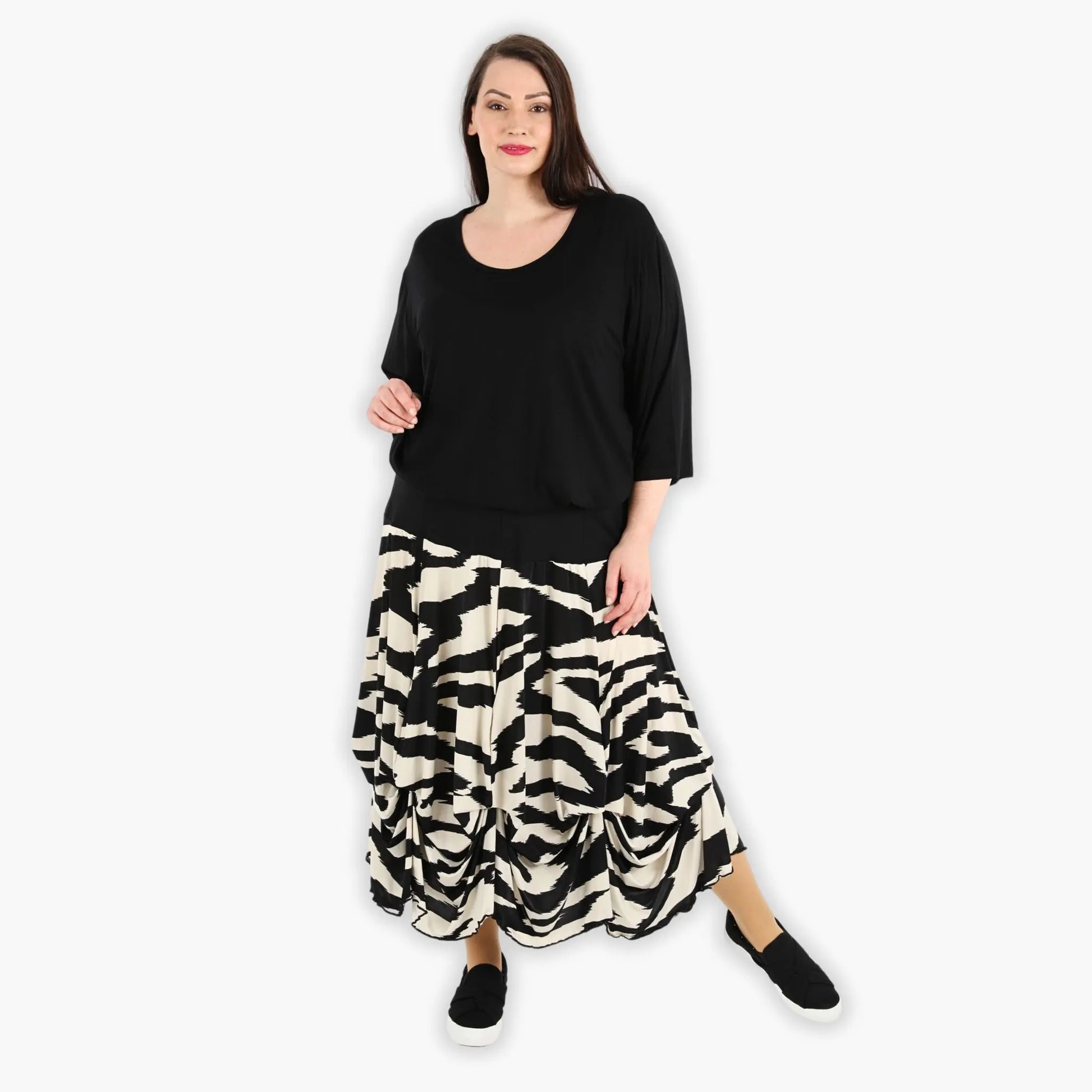  Ballonrock im trendigen Zebra-Design aus weichem Viskose-Mix für lässige Lagenlooks Plus Size