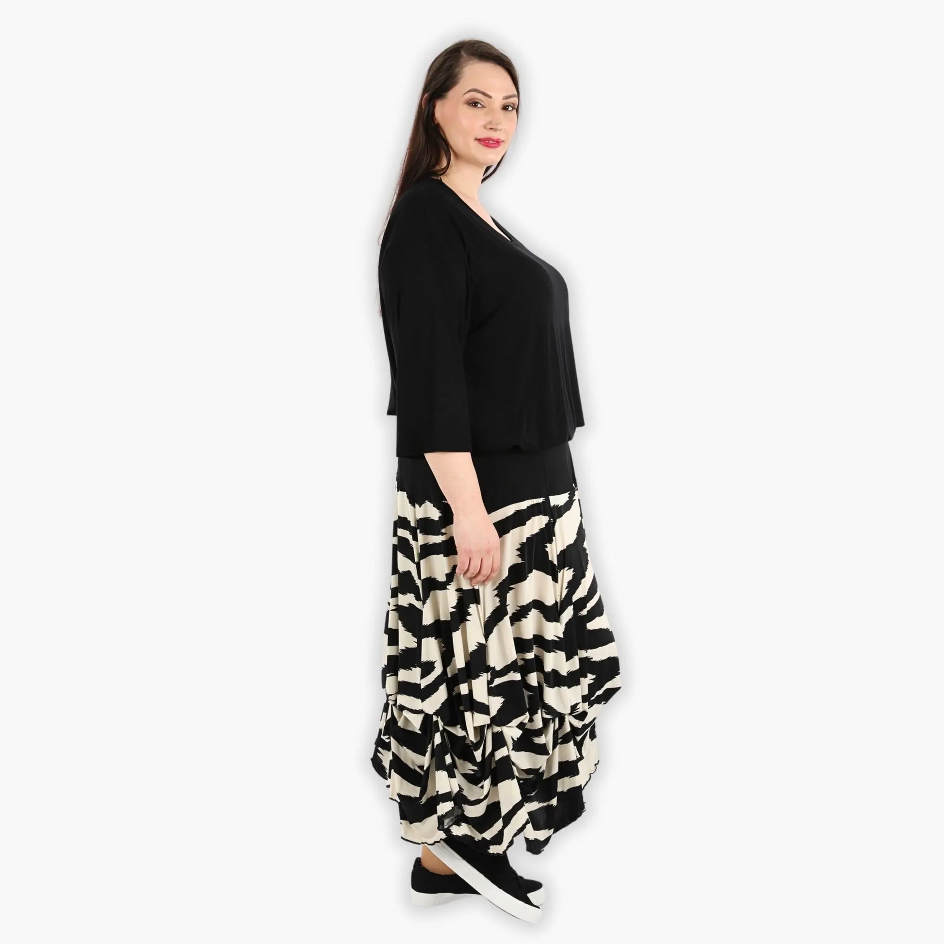  Ballonrock im trendigen Zebra-Design aus weichem Viskose-Mix für lässige Lagenlooks Plus Size