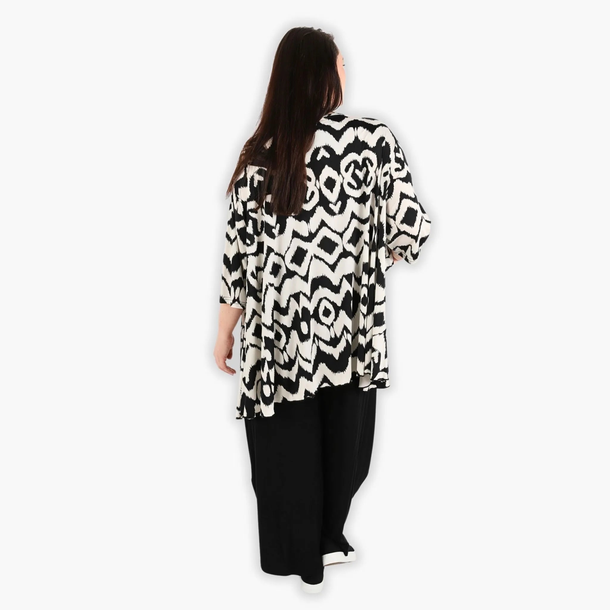  A-Form Bigshirt von AKH Fashion aus Viskose, 1294.00593, Ecru-Schwarz, Grafik, Schick