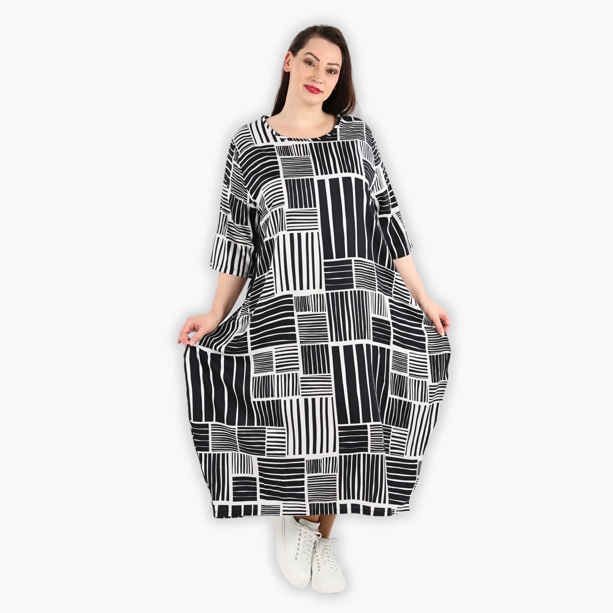  Ballonkleid von AKH Fashion aus Viskose, 1298.01926, Schwarz-Weiß, Schick, Modern, Bequem