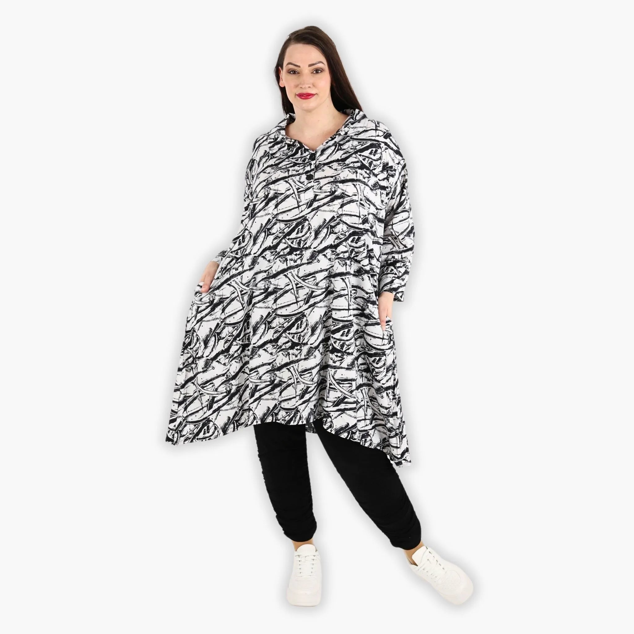  A-Form Bluse von AKH Fashion aus Viskose, 1301.06906, Schwarz-Weiß, Schick, Modern, Bequem