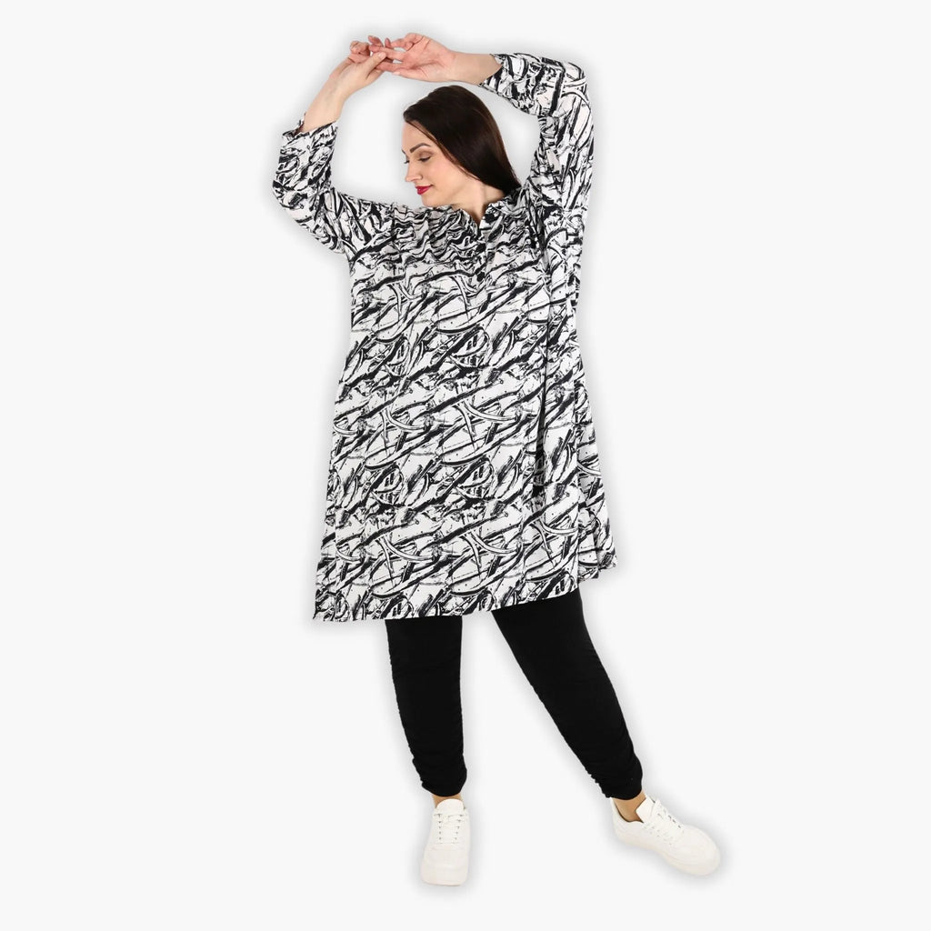  A-Form Bluse von AKH Fashion aus Viskose, 1301.06906, Schwarz-Weiß, Schick, Modern, Bequem