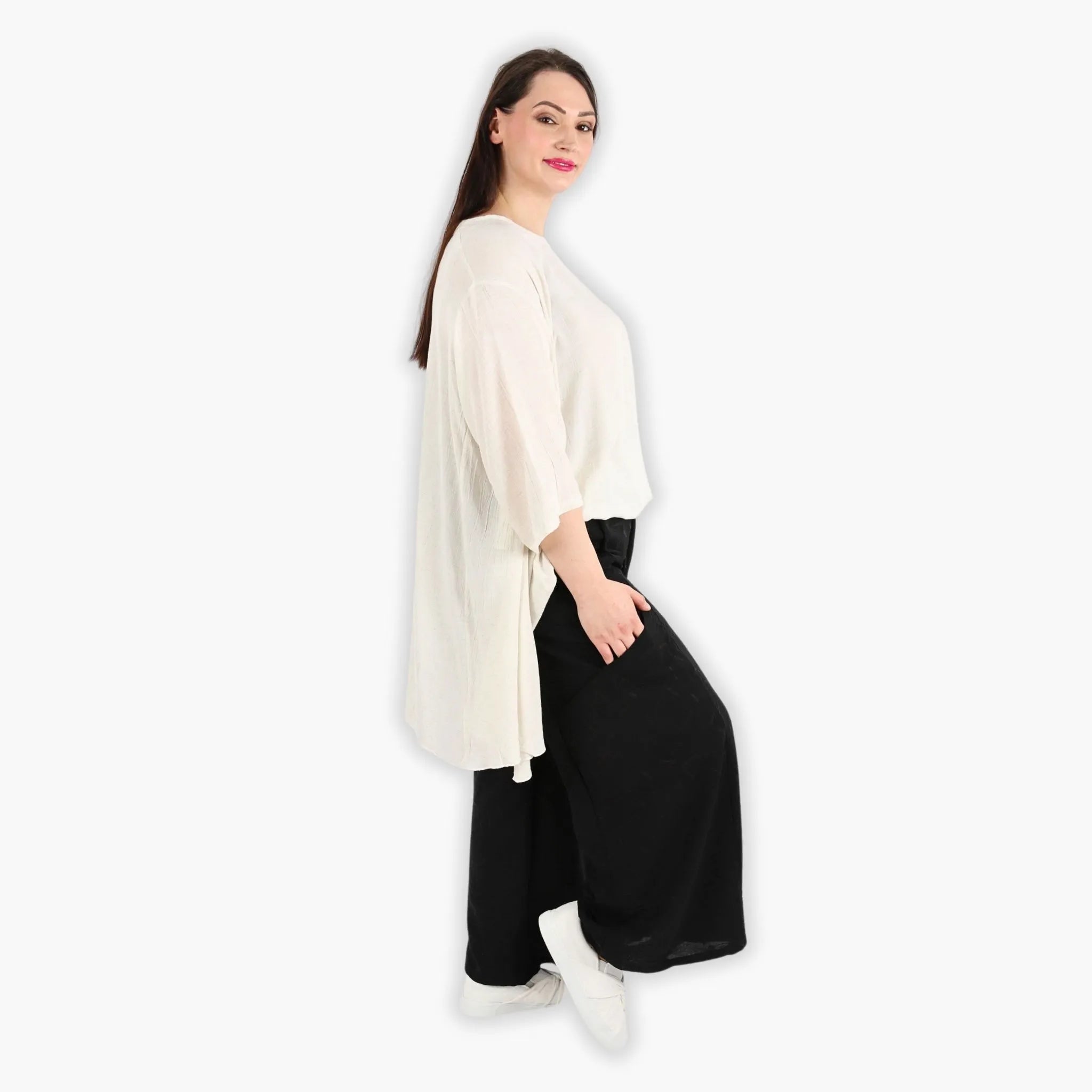 Hose von AKH Fashion aus Materialmix in gerader Form, ausgefallene Lagenlook Mode