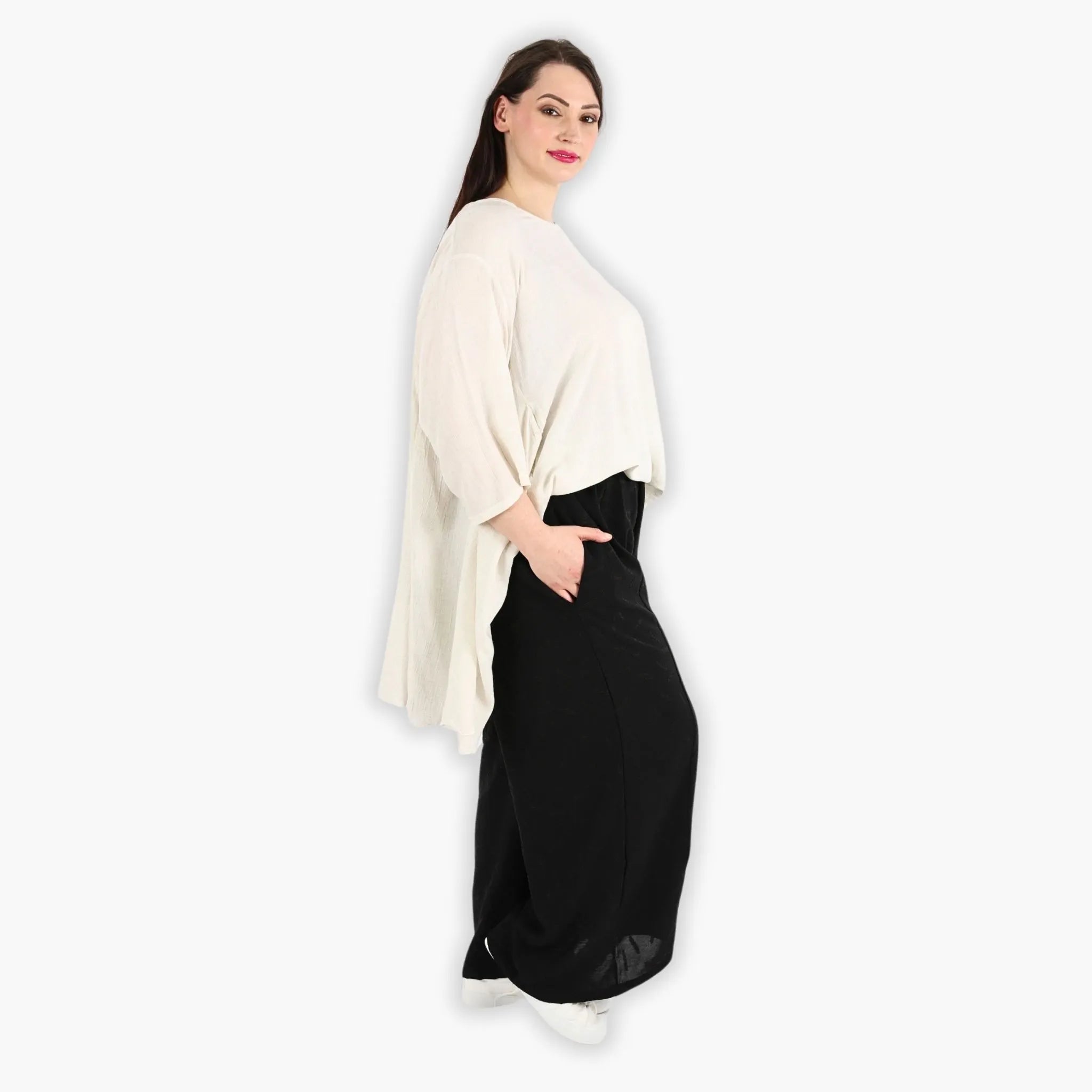 Hose von AKH Fashion aus Materialmix in gerader Form, ausgefallene Lagenlook Mode