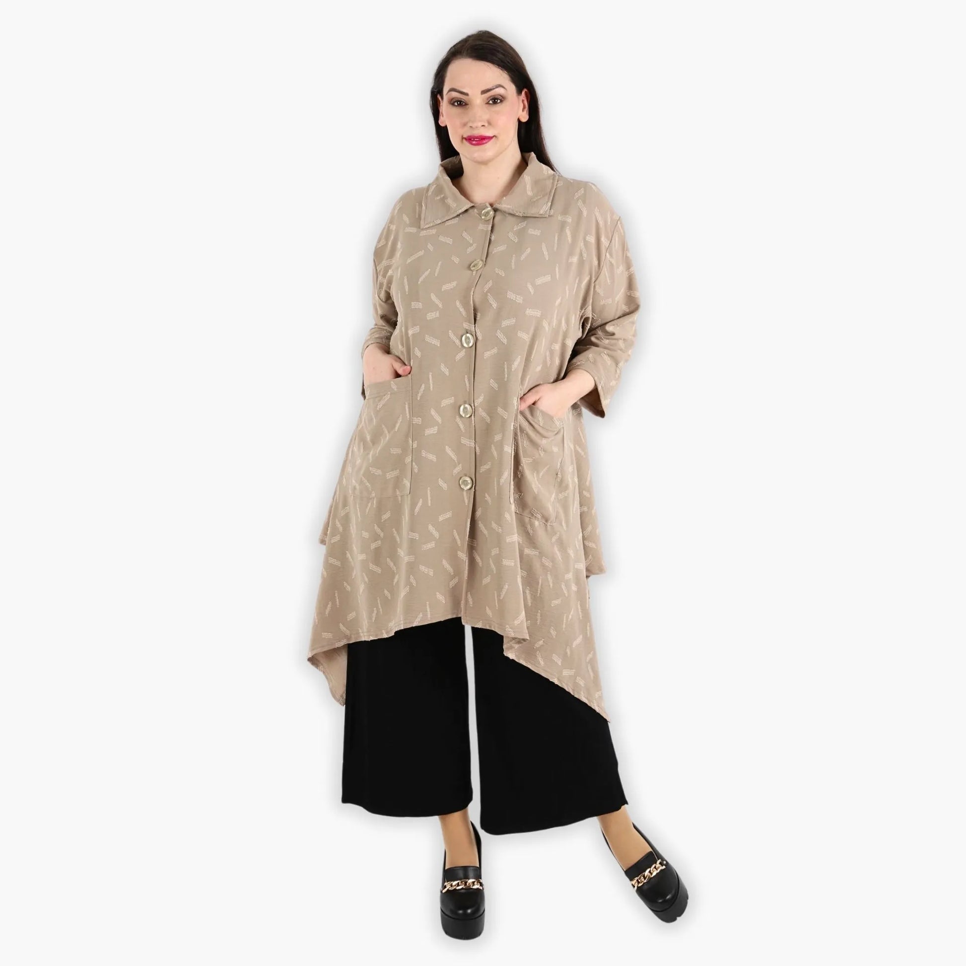  A-Form Jacke im Lagenlook aus leichtem Jacquard für entspannte Plus Size Styles mit Taschen