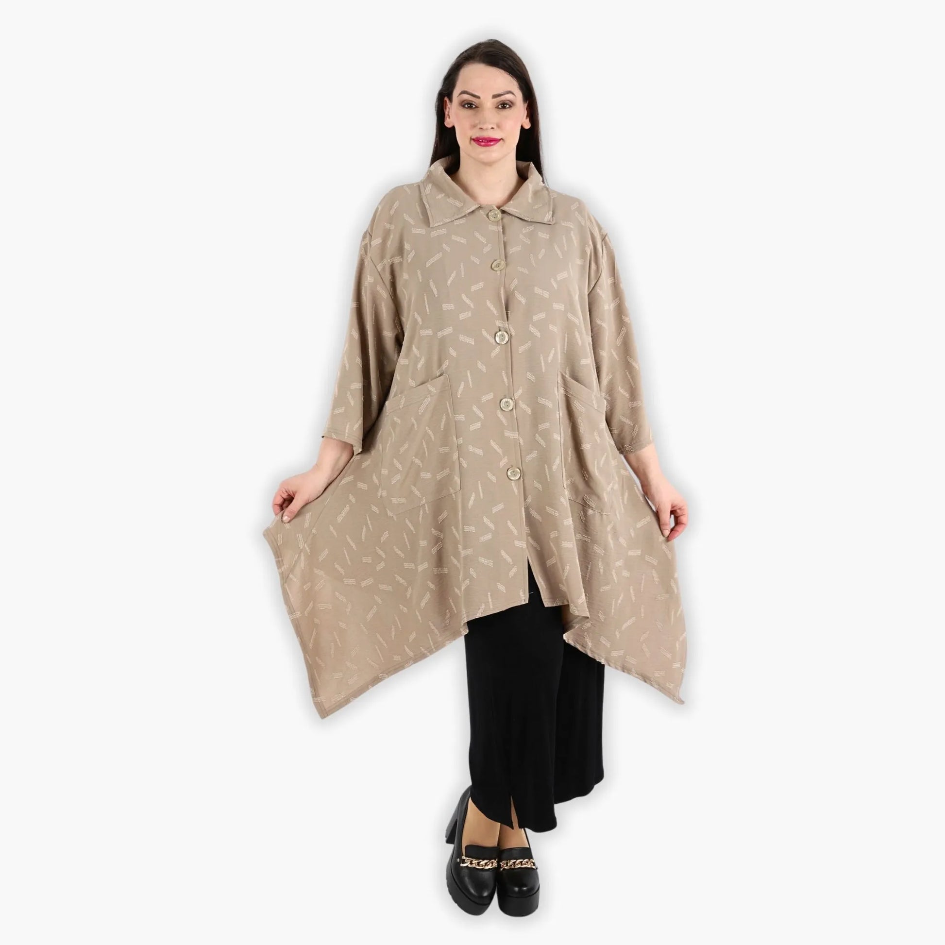  A-Form Jacke im Lagenlook aus leichtem Jacquard für entspannte Plus Size Styles mit Taschen