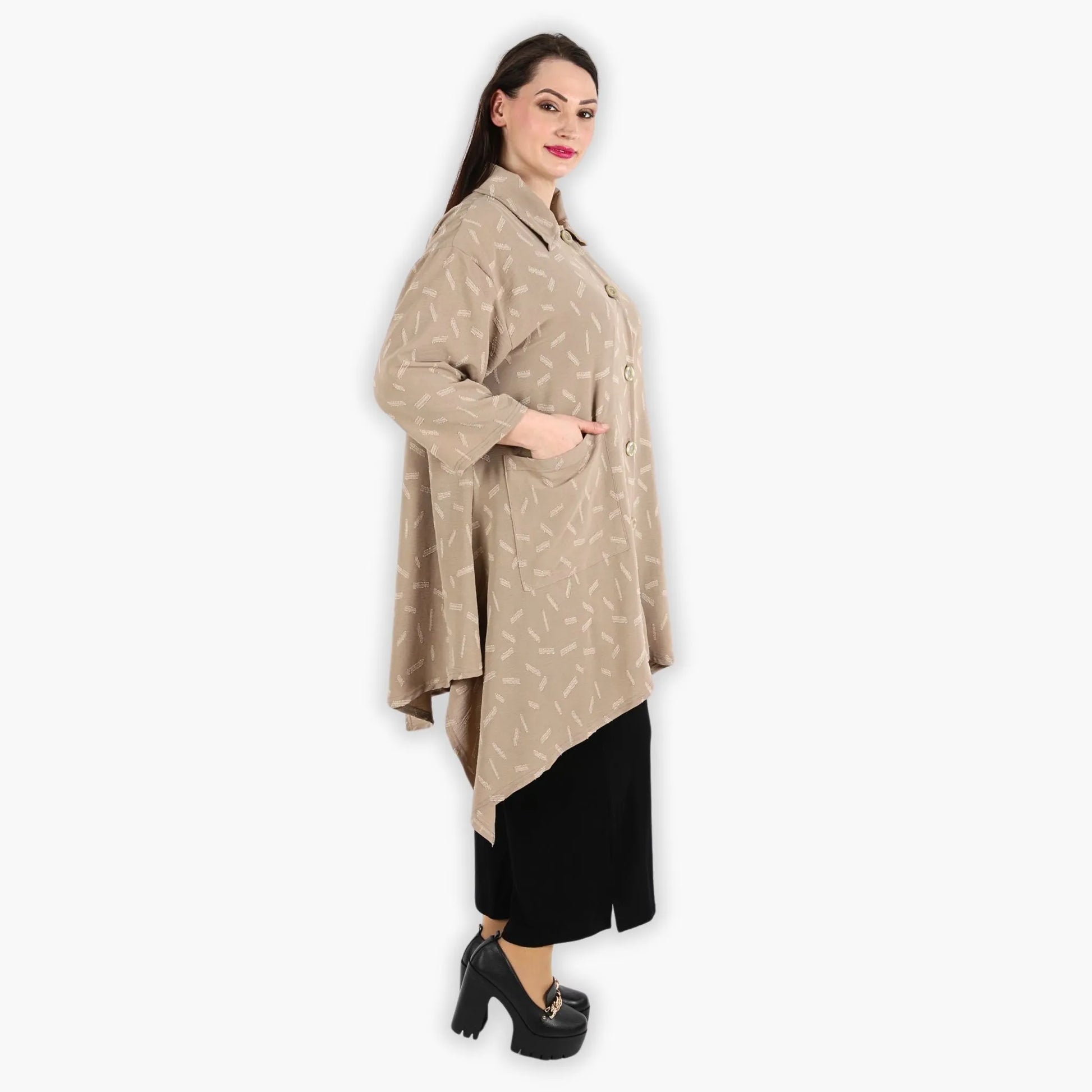  A-Form Jacke im Lagenlook aus leichtem Jacquard für entspannte Plus Size Styles mit Taschen