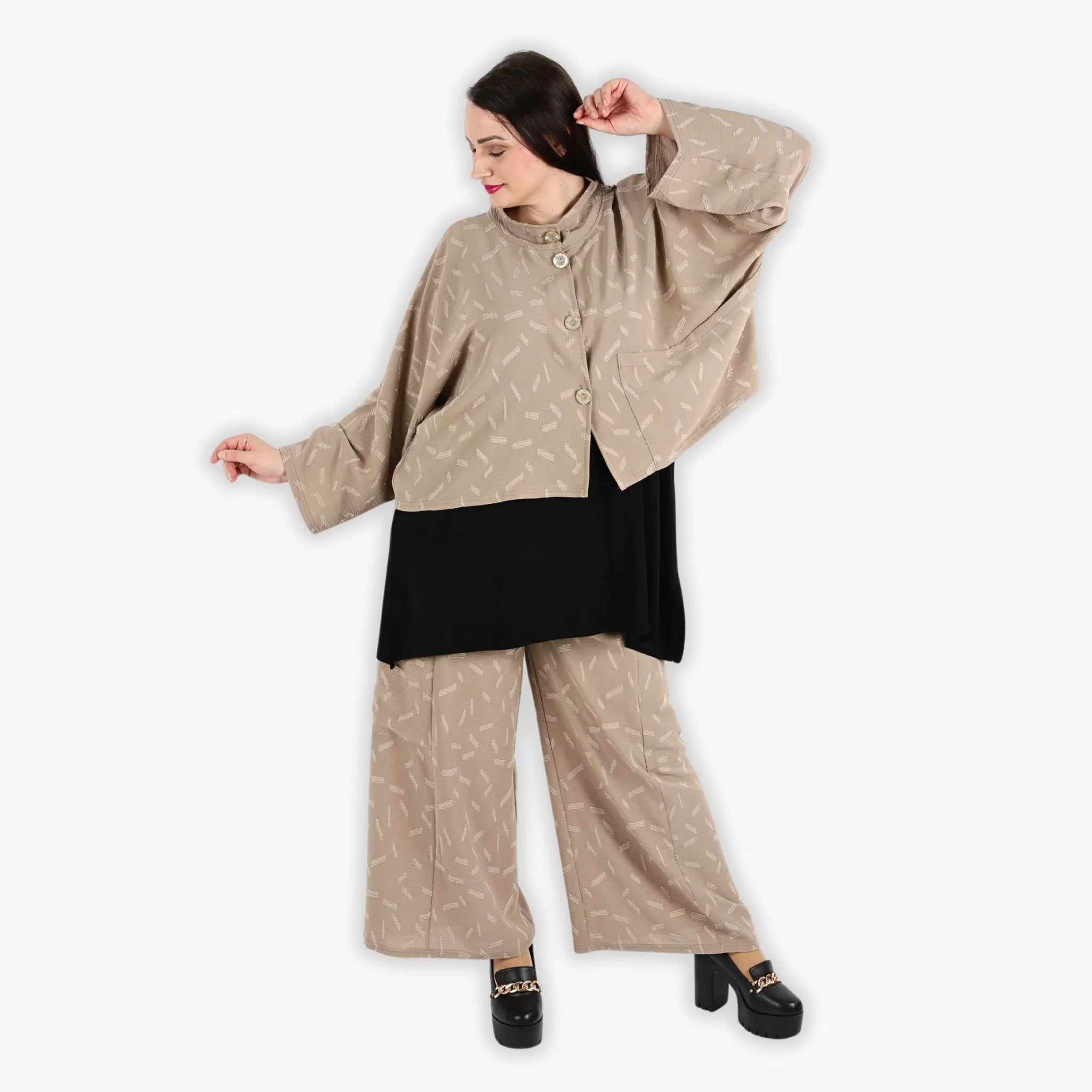 Jacke von AKH Fashion aus Materialmix in gerader Form, ausgefallene Lagenlook Mode