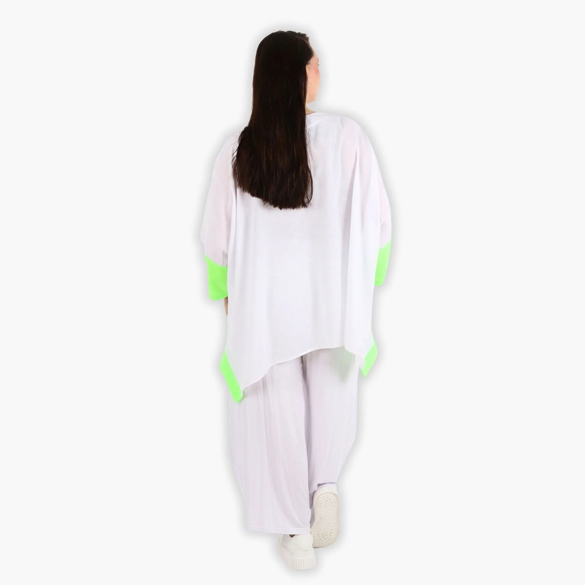  A-Form Bigshirt von AKH Fashion aus Viskose, 1305.02413, Weiß-Neongrün, Schick, Modern