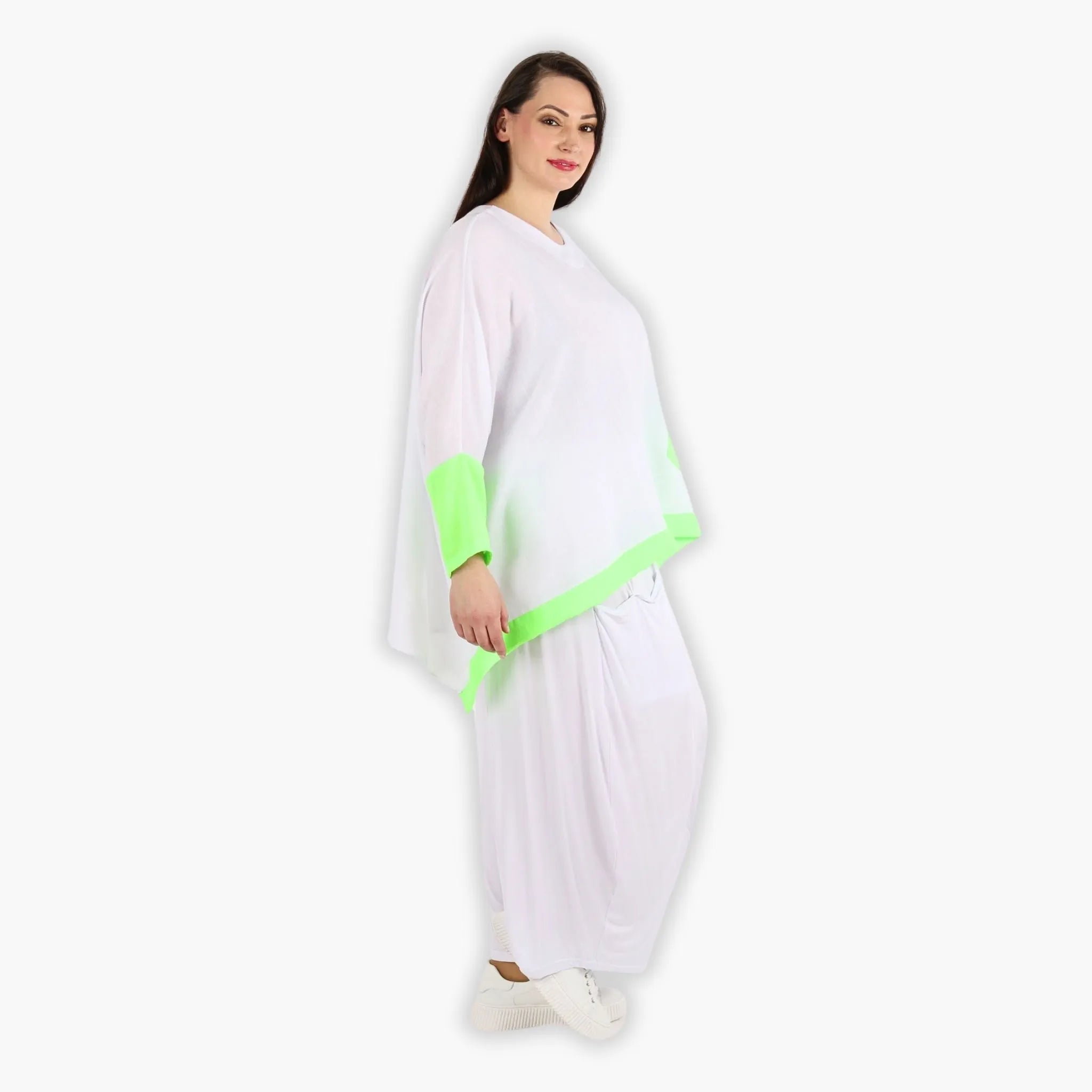  A-Form Bigshirt von AKH Fashion aus Viskose, 1305.02413, Weiß-Neongrün, Schick, Modern