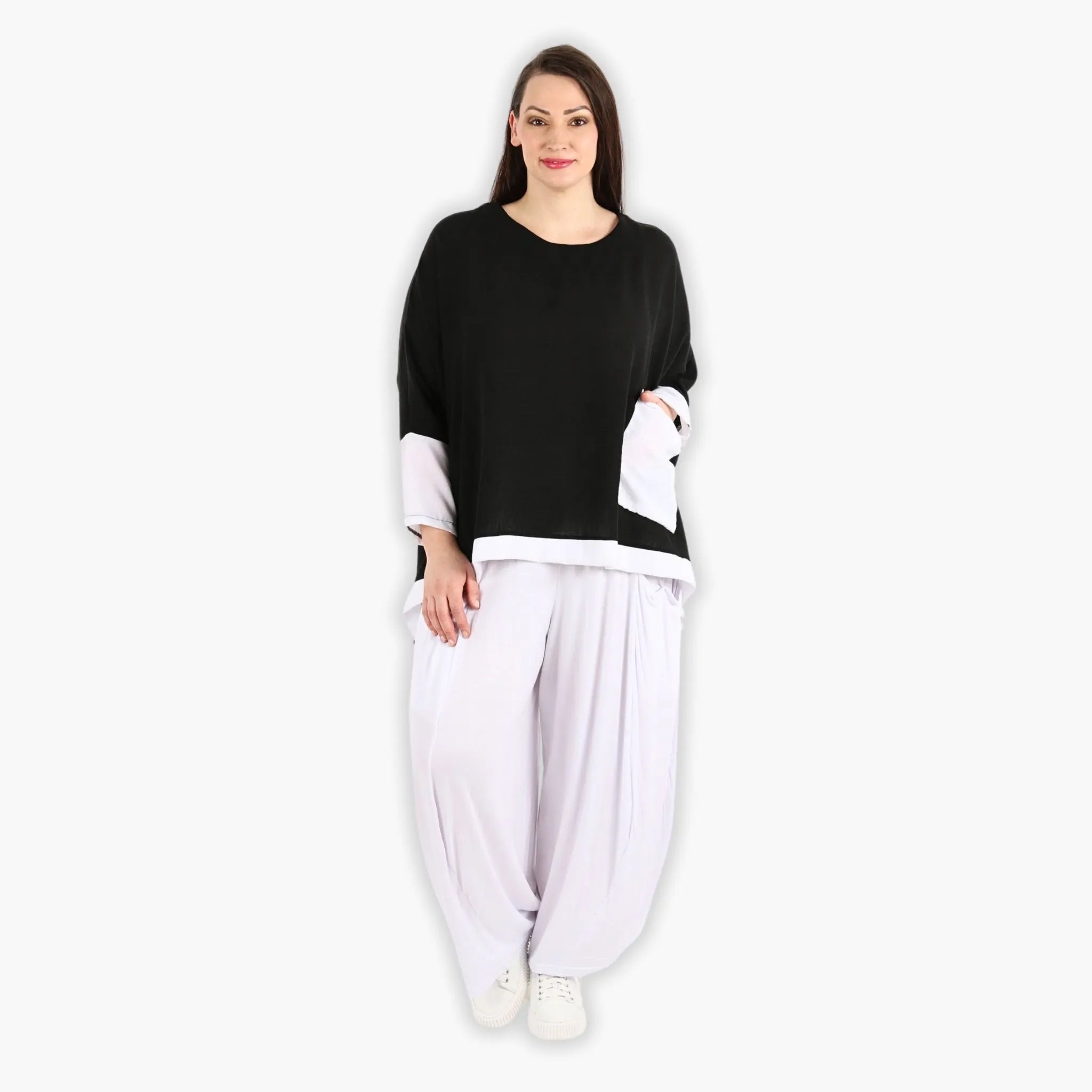  A-Form Bigshirt von AKH Fashion aus Viskose, 1305.02413, Schwarz-Weiß, Schick, Modern, Bequem