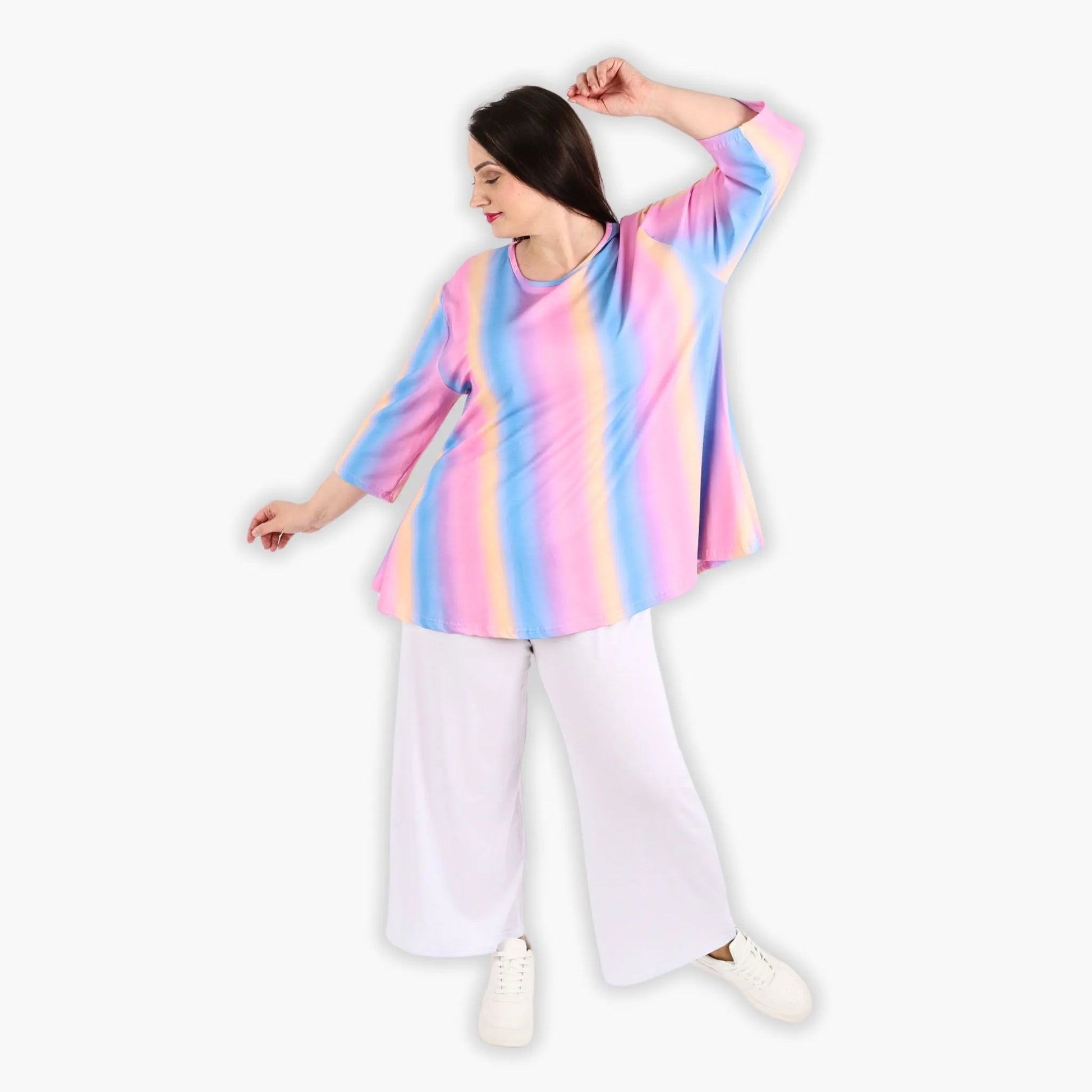  Shirt von AKH Fashion aus Baumwolle in Glocken-Form, 1306.01892, Pink-Blau-Orange, Schick