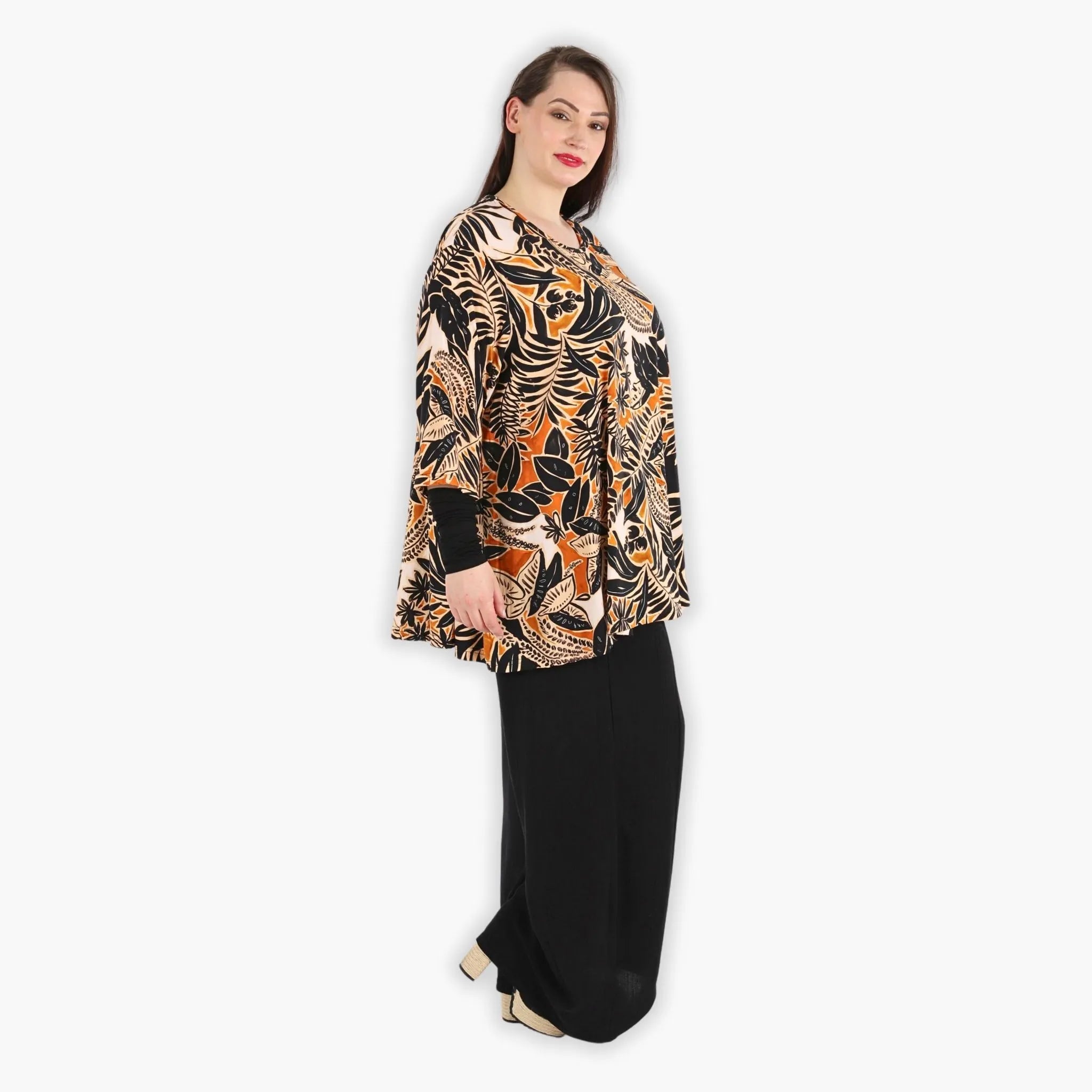  A-Form Bigshirt von AKH Fashion aus Viskose, 1307.00593, Schwarz-Cognac-Beige, Farbmix