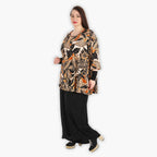  A-Form Bigshirt von AKH Fashion aus Viskose, 1307.00593, Schwarz-Cognac-Beige, Farbmix