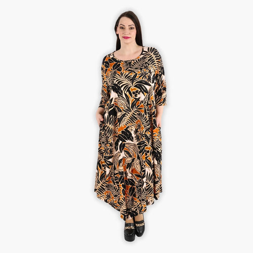  A-Form Kleid von AKH Fashion aus Viskose, 1307.01927, Schwarz-Cognac-Beige, Farbmix