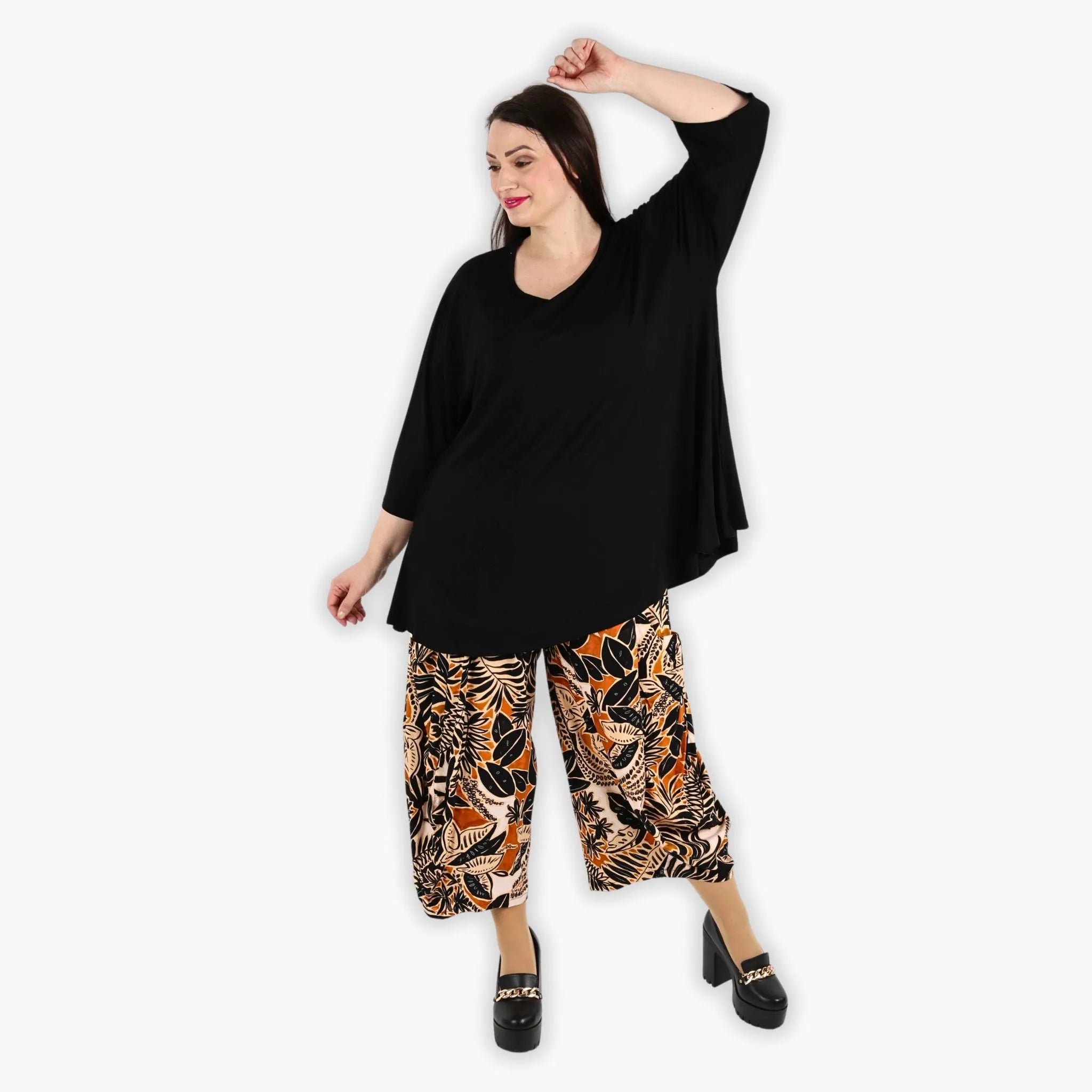  Ballonhose von AKH Fashion aus Viskose, 1307.08069, Schwarz-Cognac-Beige, Farbmix, Schick