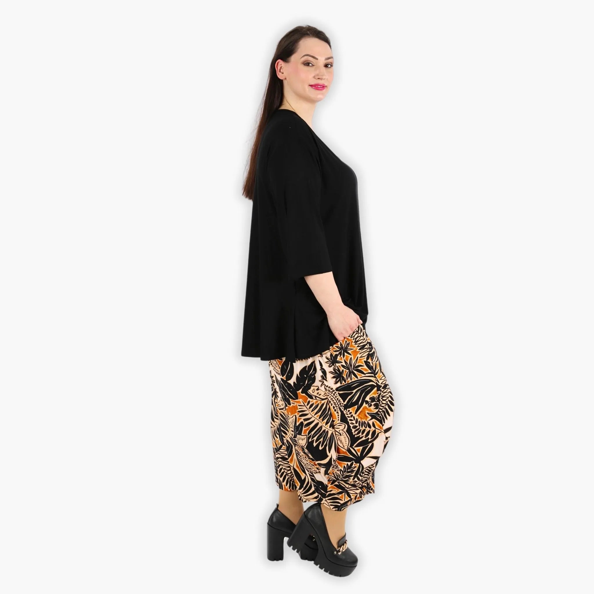  Ballonhose von AKH Fashion aus Viskose, 1307.08069, Schwarz-Cognac-Beige, Farbmix, Schick