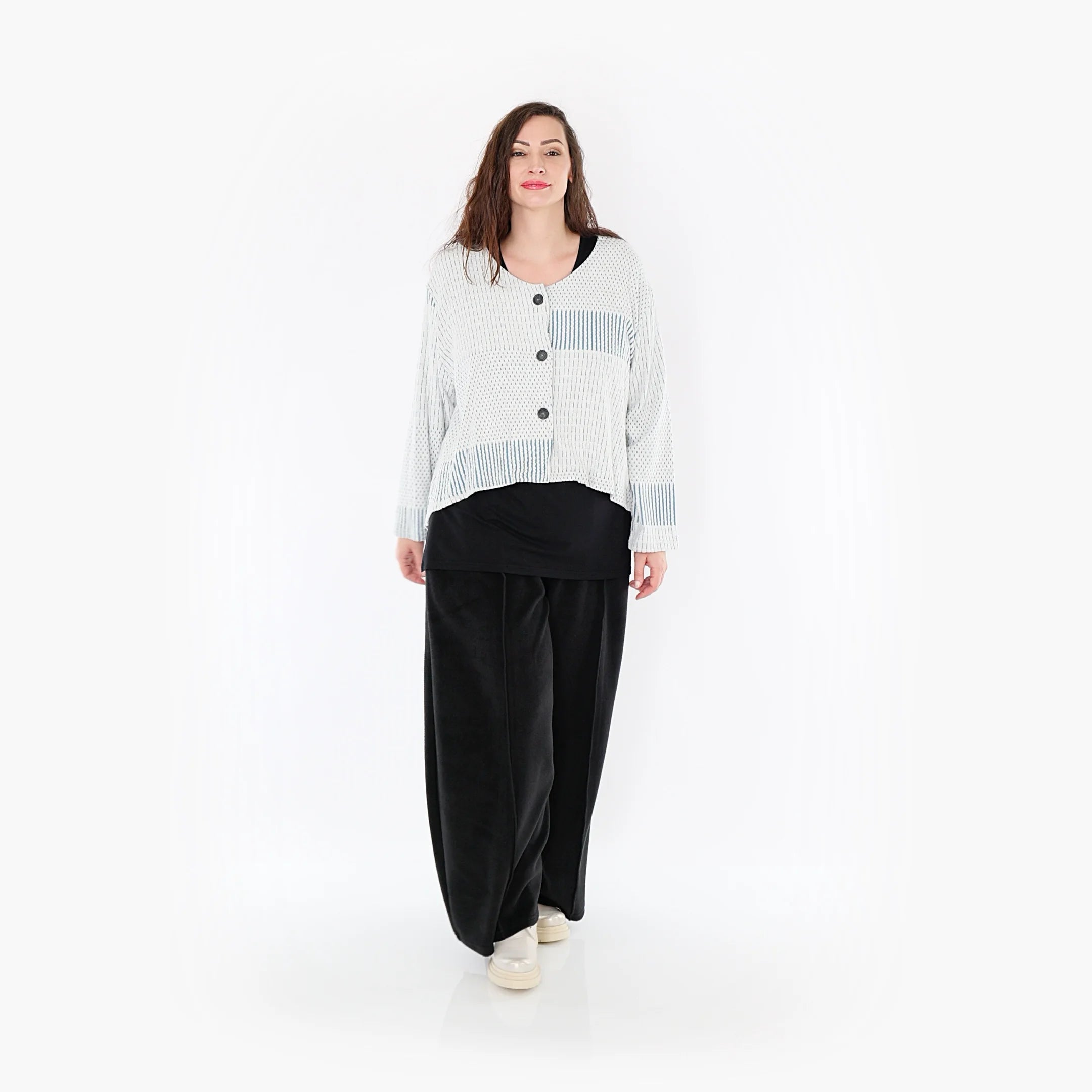  AKH Fashion Jacke in gerundeter Form, aus Viskose, 1377.00130, Blau-Ecru, Gerippt, Schick