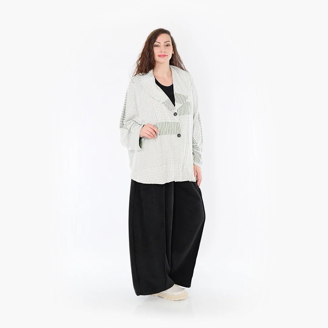  AKH Fashion Jacke in gerundeter Form, aus Viskose, 1377.00140, Olive-Ecru, Gerippt