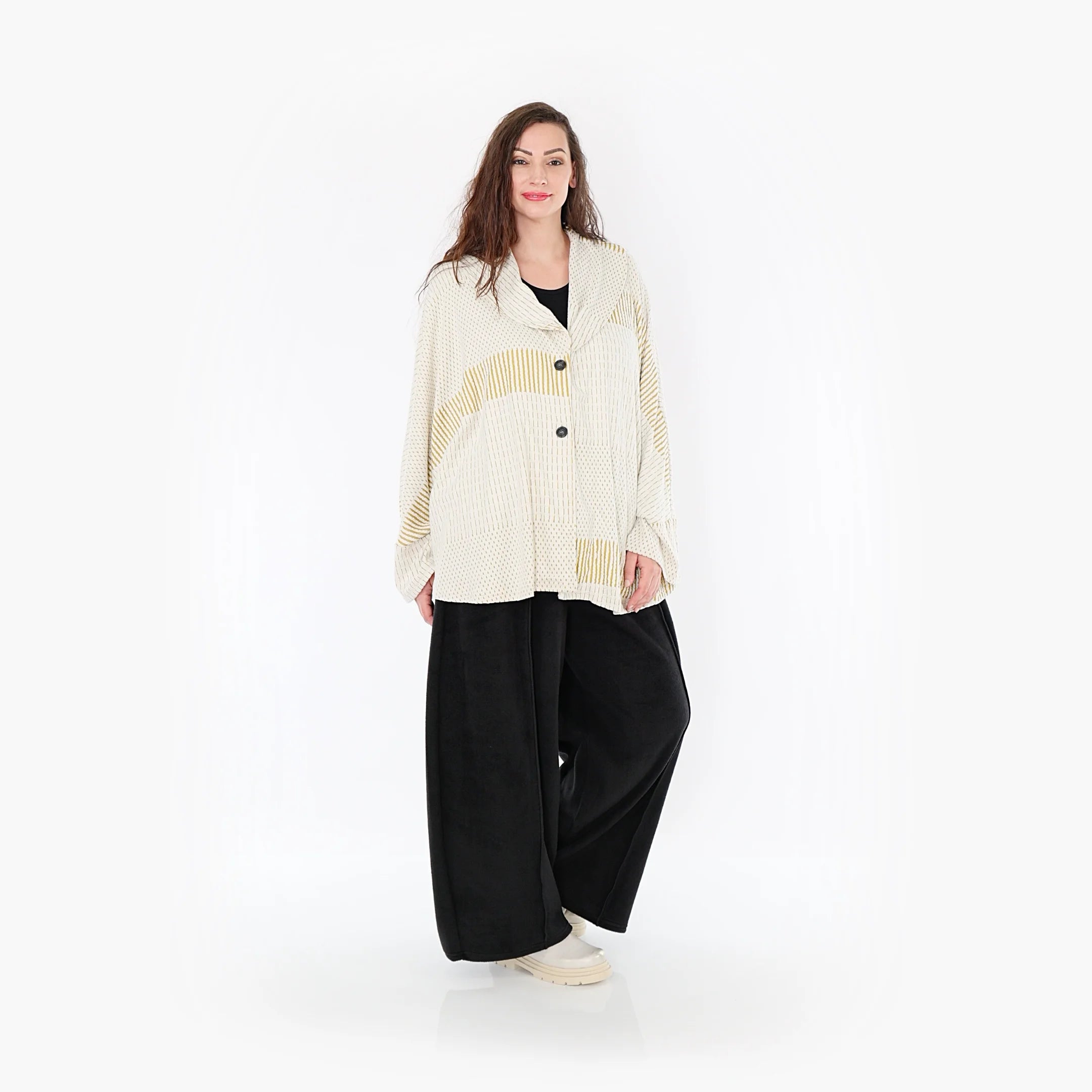  AKH Fashion Jacke in gerundeter Form, aus Viskose, 1377.00140, Senf-Ecru, Gerippt, Schick