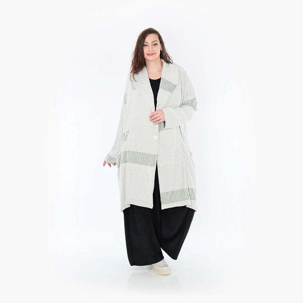 Ballonmantel von AKH Fashion aus Viskose, 1377.02494, Olive-Ecru, Gerippt, Schick, Modern