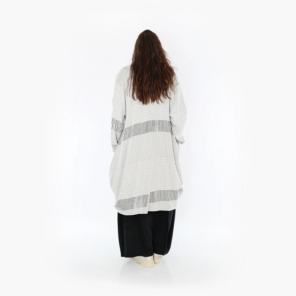  Ballonmantel von AKH Fashion aus Viskose, 1377.02494, Schwarz-Ecru, Gerippt, Schick