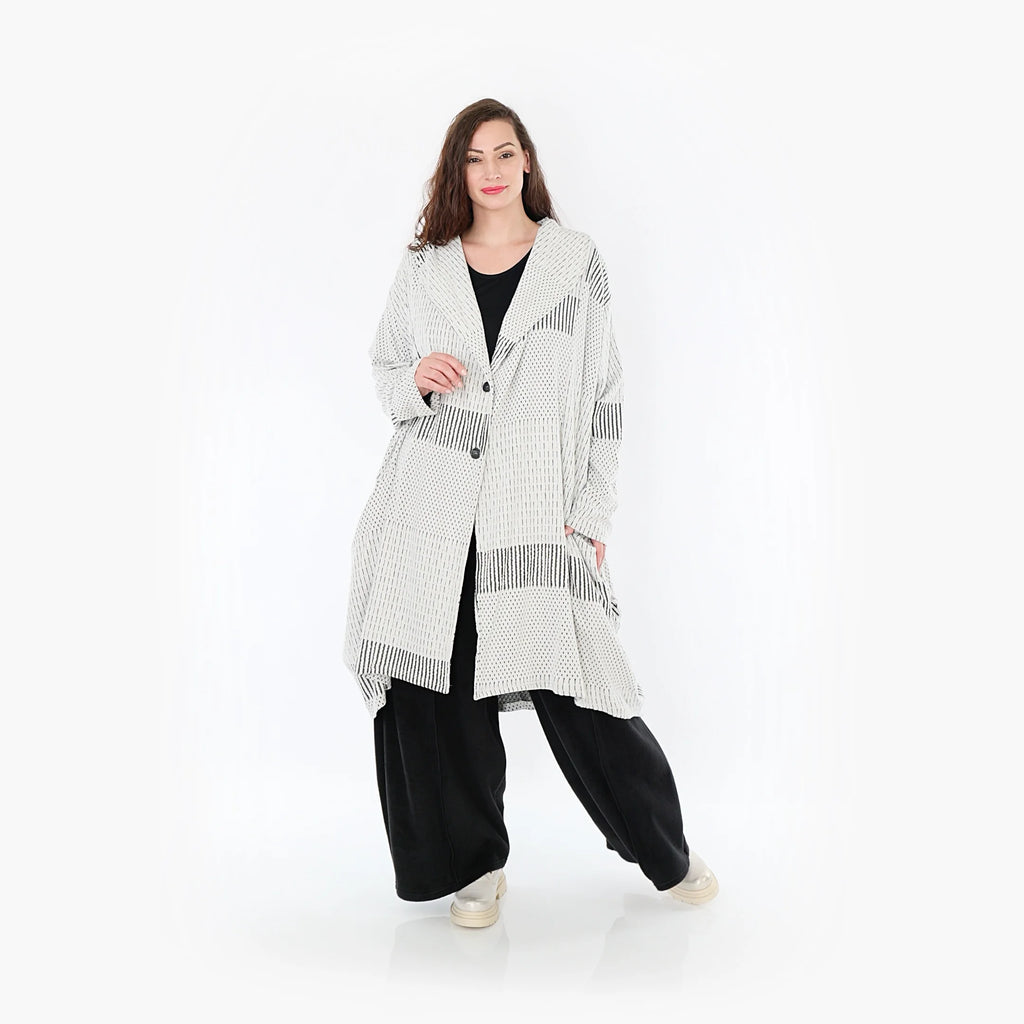  Ballonmantel von AKH Fashion aus Viskose, 1377.02494, Schwarz-Ecru, Gerippt, Schick