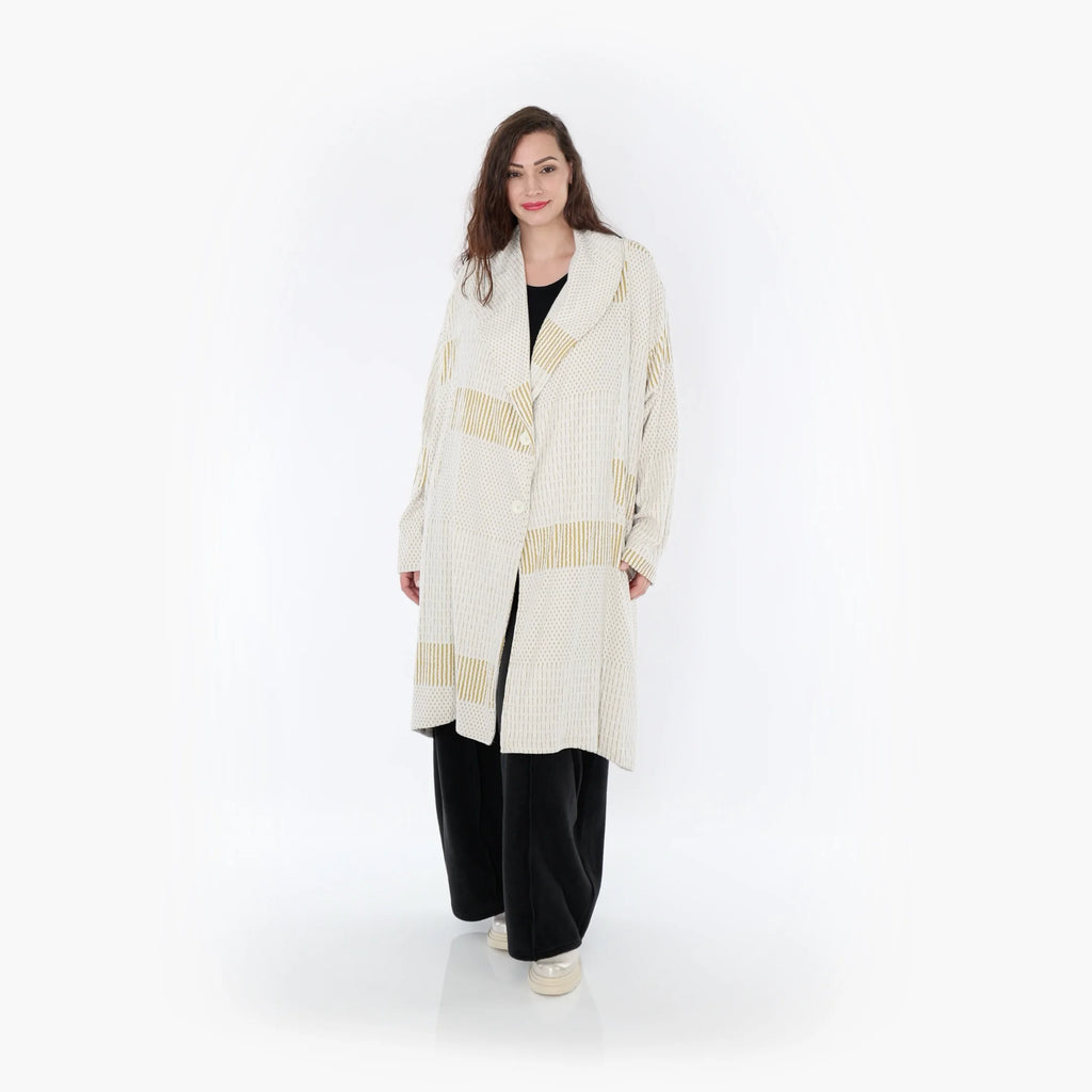  Ballonmantel von AKH Fashion aus Viskose, 1377.02494, Senf-Ecru, Gerippt, Schick, Modern