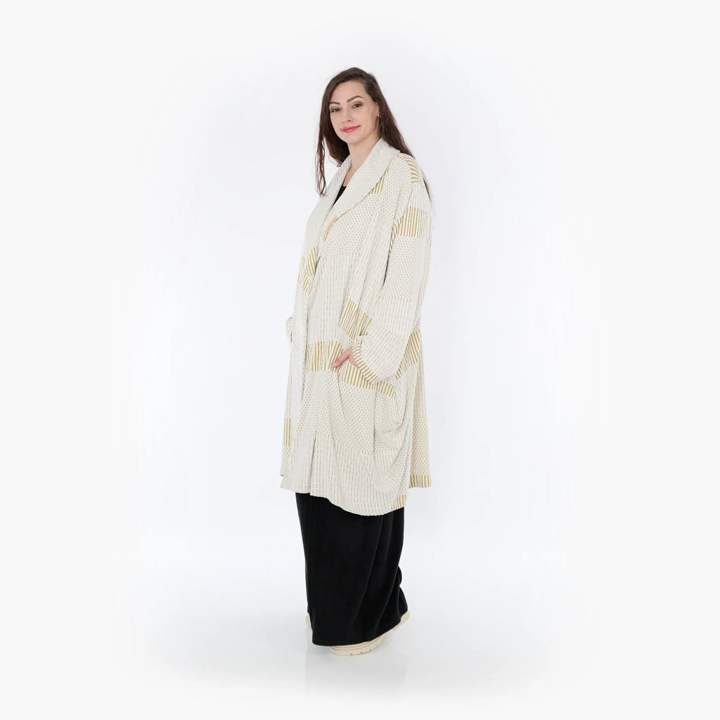  Ballonmantel von AKH Fashion aus Viskose, 1377.02494, Senf-Ecru, Gerippt, Schick, Modern