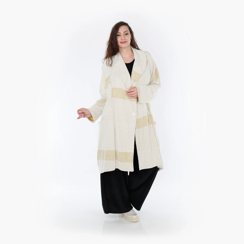  Ballonmantel von AKH Fashion aus Viskose, 1377.02494, Senf-Ecru, Gerippt, Schick, Modern