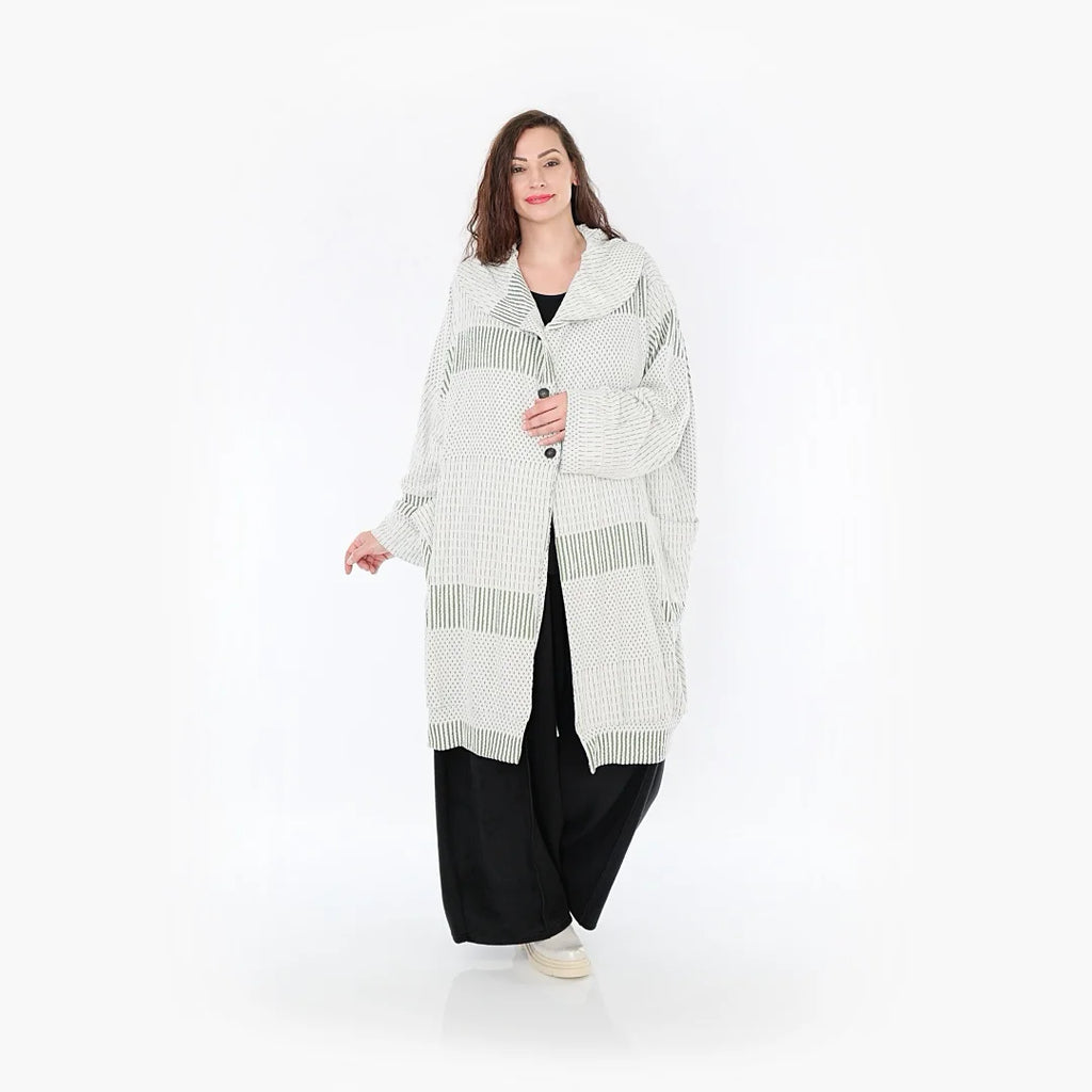  Ballonmantel von AKH Fashion aus Viskose, 1377.06518, Olive-Ecru, Gerippt, Schick, Modern