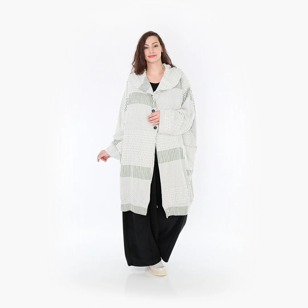  Ballonmantel von AKH Fashion aus Viskose, 1377.06518, Olive-Ecru, Gerippt, Schick, Modern
