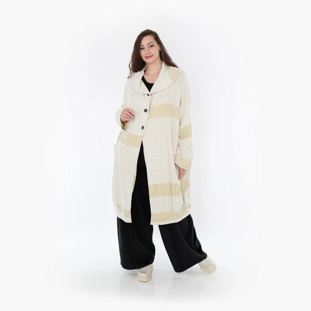  Ballonmantel von AKH Fashion aus Viskose, 1377.06518, Senf-Ecru, Gerippt, Schick, Modern