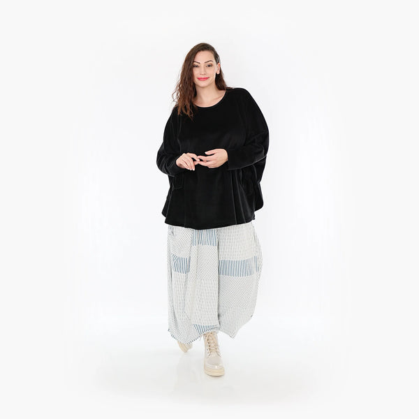  Ballonhose von AKH Fashion aus Viskose, 1377.08069, Blau-Ecru, Gerippt, Schick, Modern