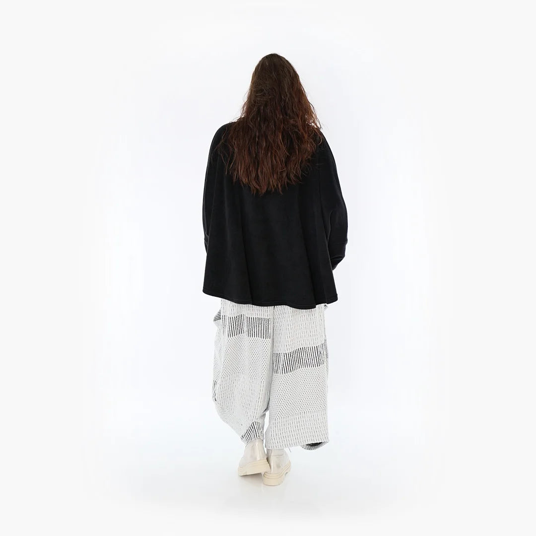  Ballonhose von AKH Fashion aus Viskose, 1377.08069, Schwarz-Ecru, Gerippt, Schick, Modern