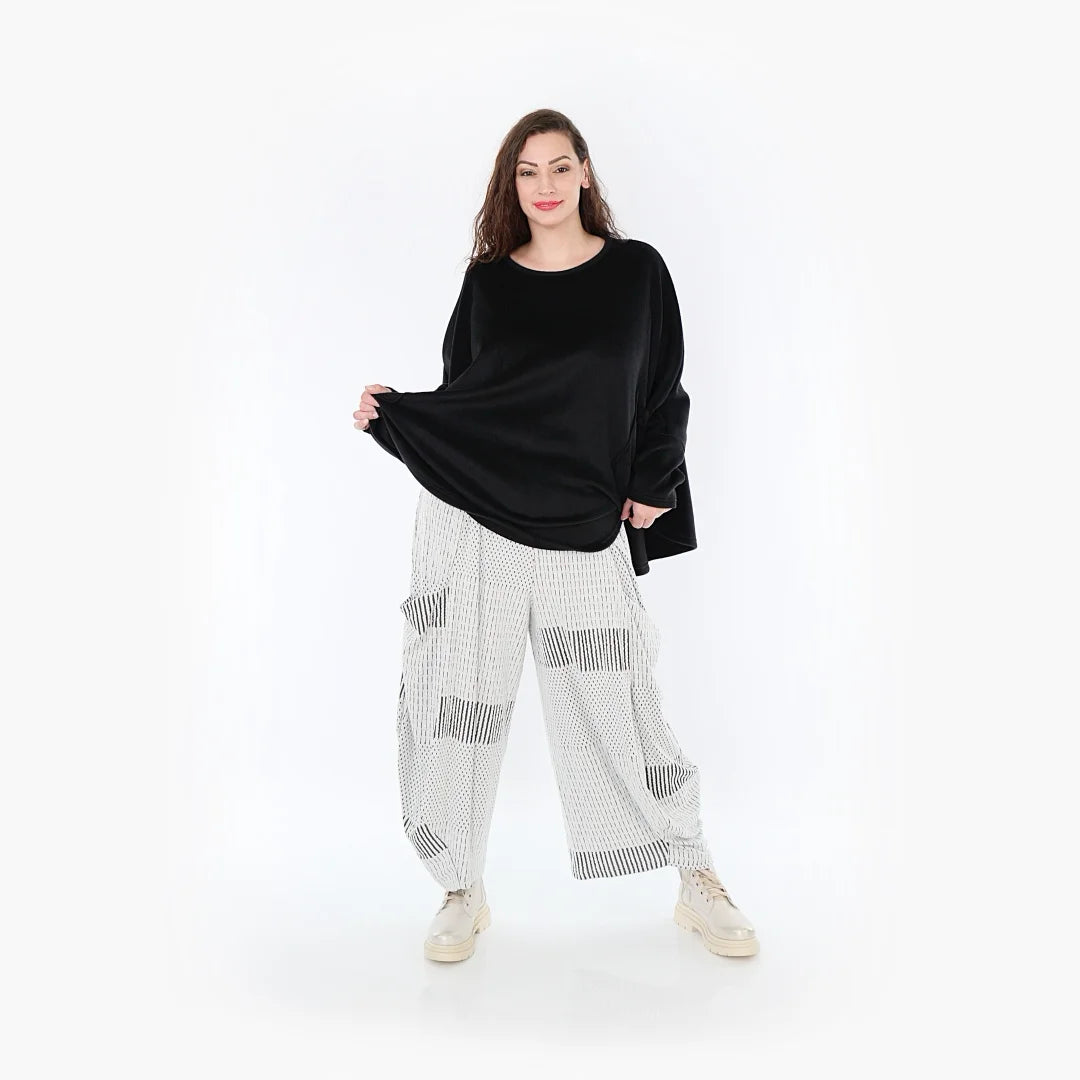  Ballonhose von AKH Fashion aus Viskose, 1377.08069, Schwarz-Ecru, Gerippt, Schick, Modern