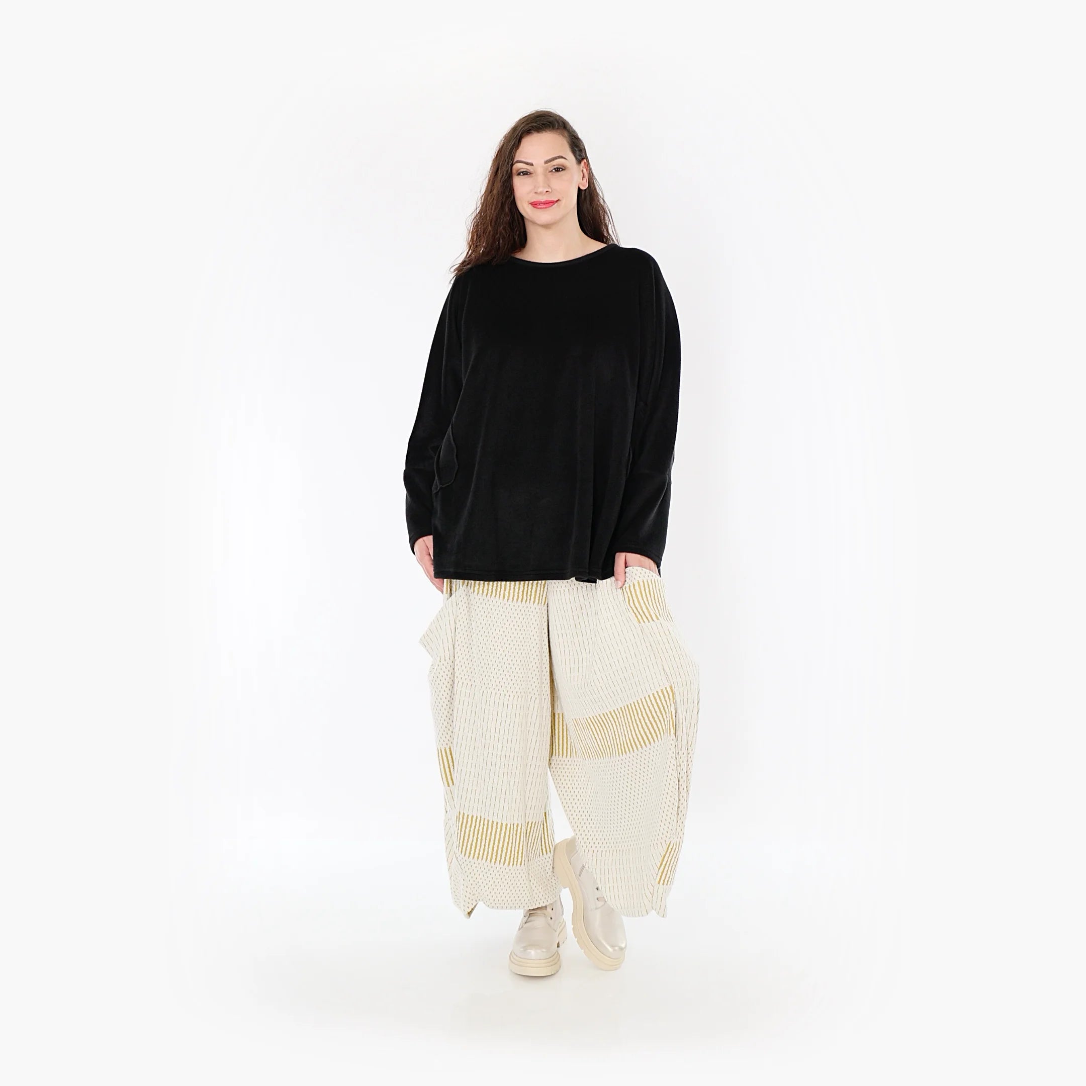  Ballonhose von AKH Fashion aus Viskose, 1377.08069, Senf-Ecru, Gerippt, Schick, Modern