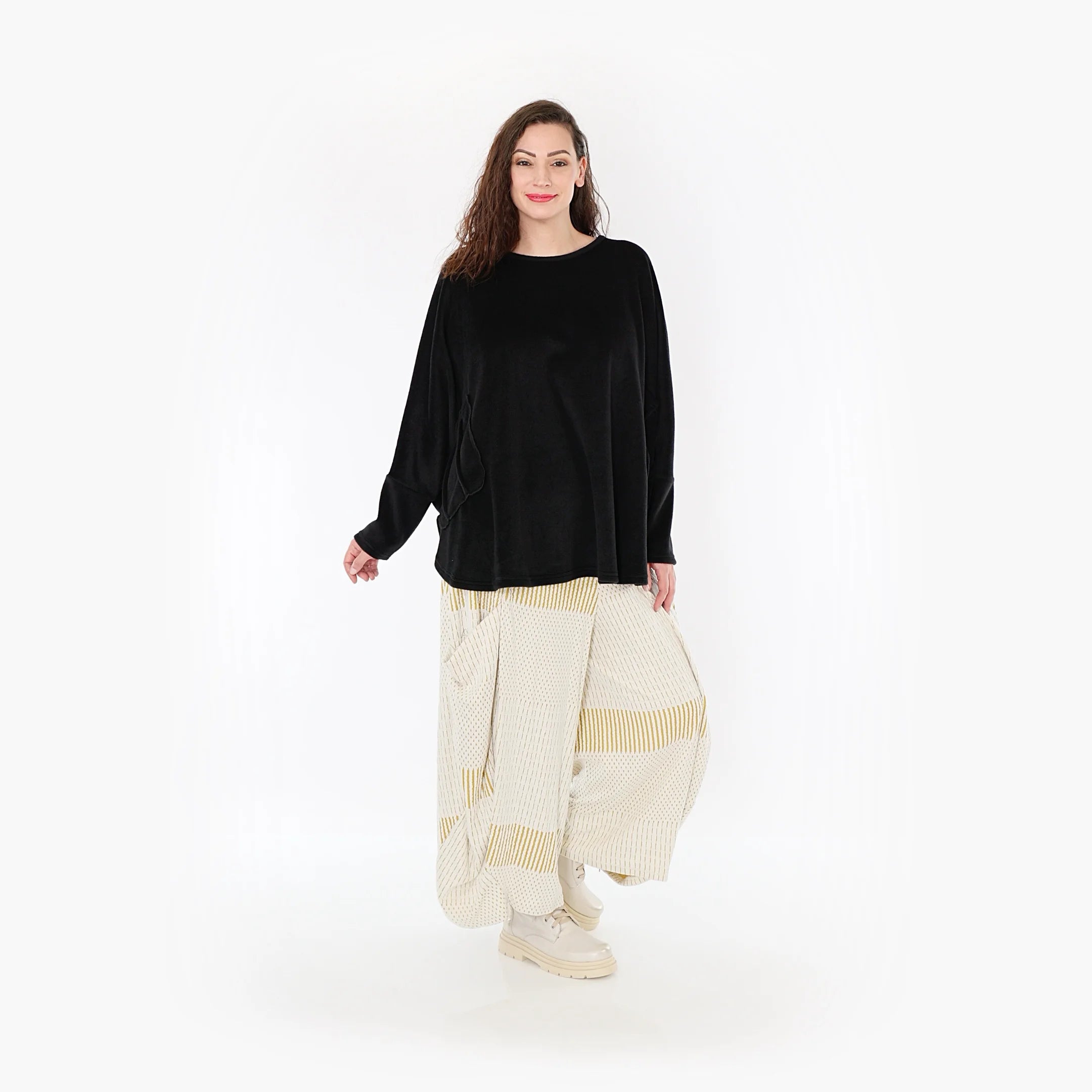  Ballonhose von AKH Fashion aus Viskose, 1377.08069, Senf-Ecru, Gerippt, Schick, Modern