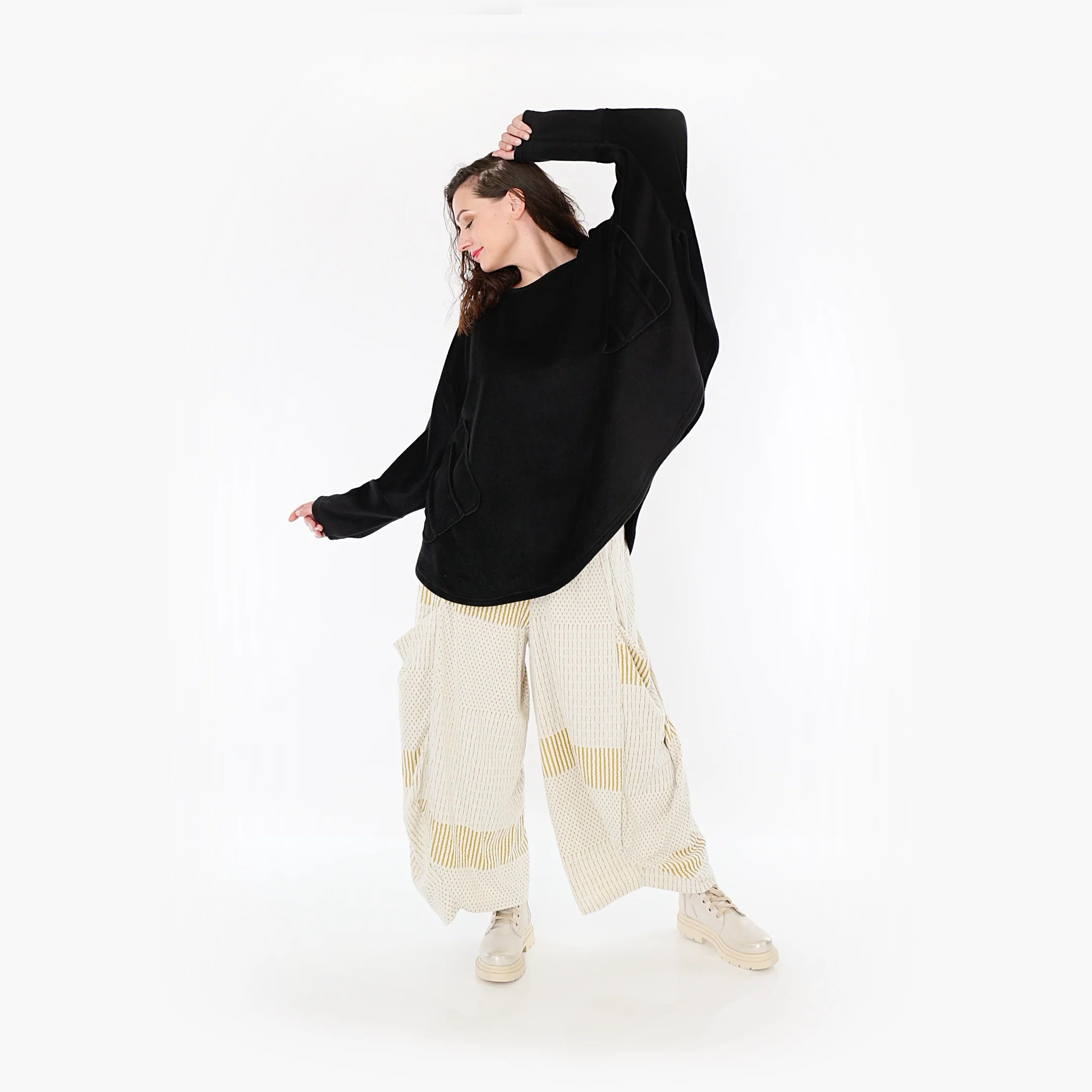  Ballonhose von AKH Fashion aus Viskose, 1377.08069, Senf-Ecru, Gerippt, Schick, Modern