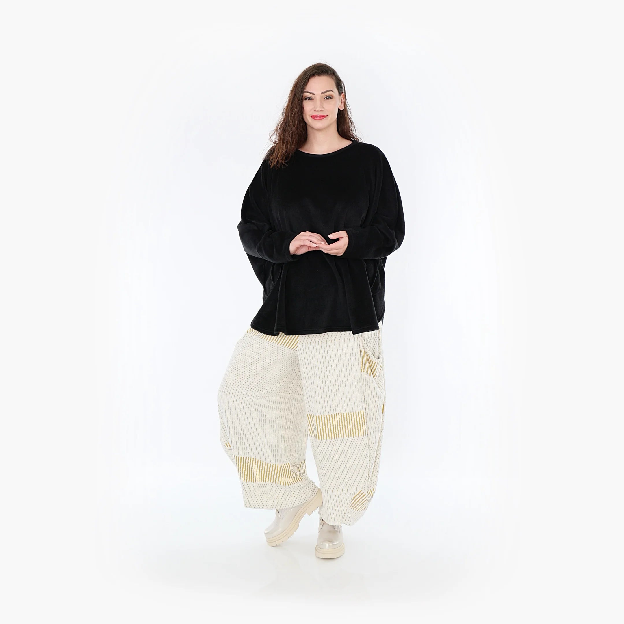  Ballonhose von AKH Fashion aus Viskose, 1377.08069, Senf-Ecru, Gerippt, Schick, Modern