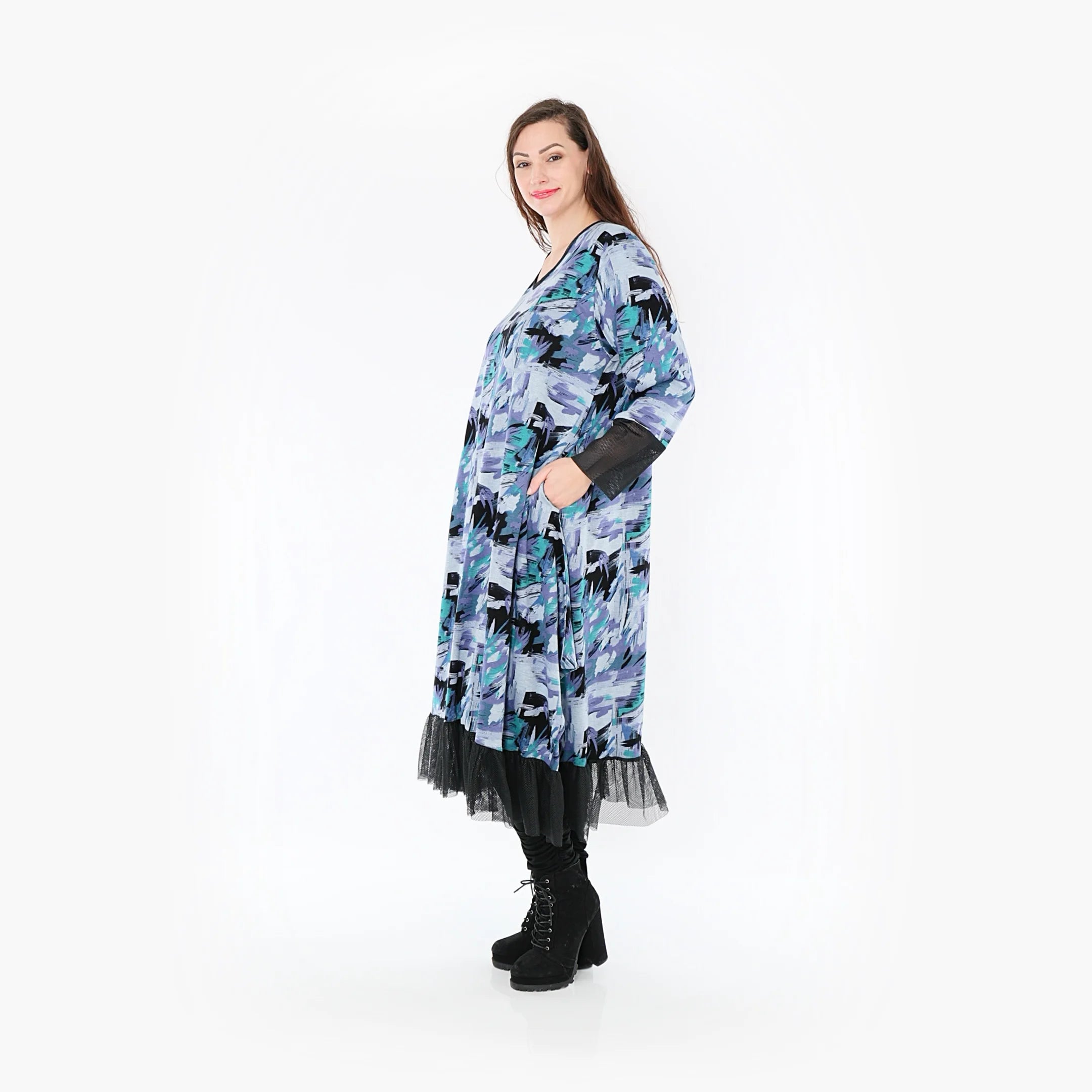  Ballonkleid von AKH Fashion aus Viskose, 1381.05909, Petrol, Grafik, Schick, Modern