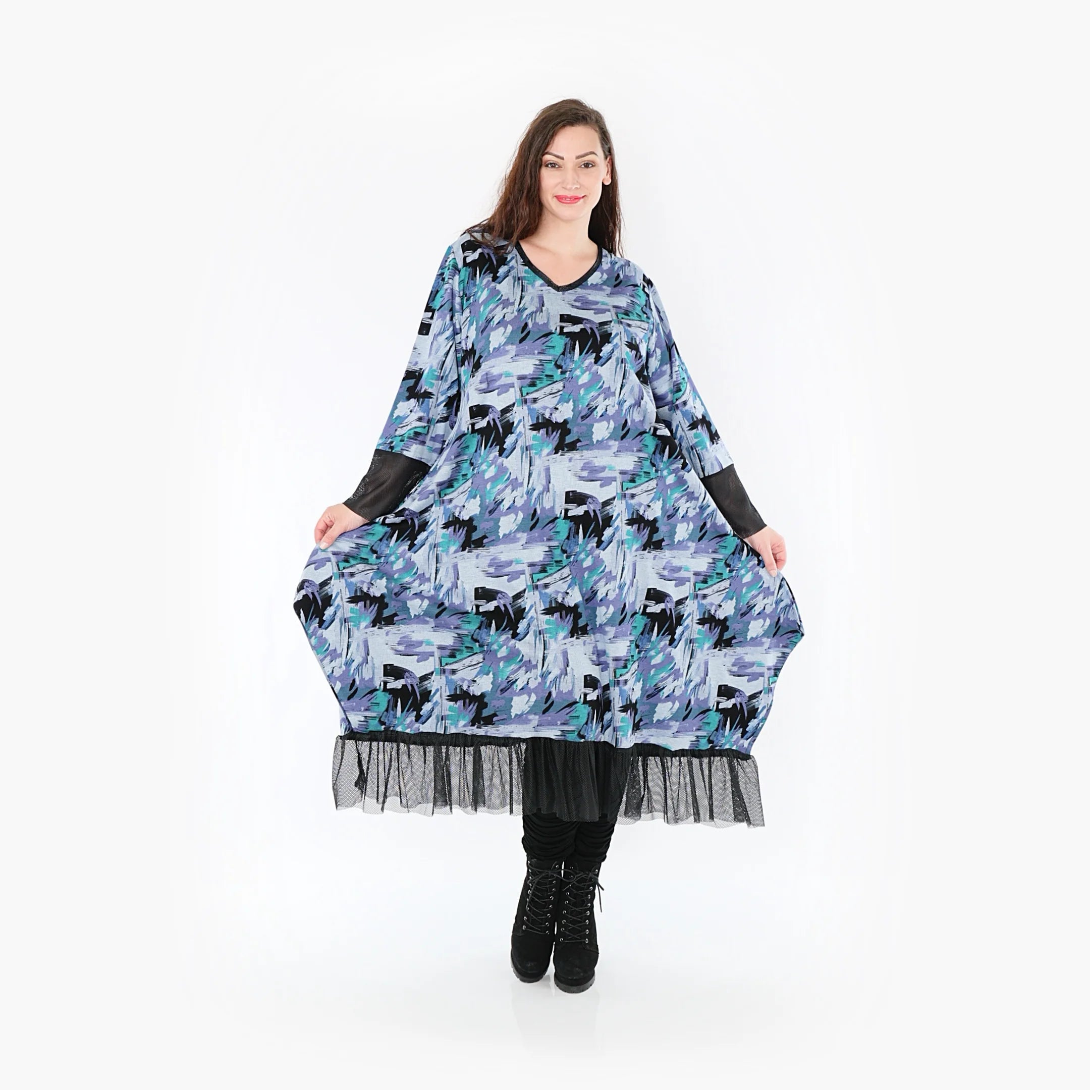  Ballonkleid von AKH Fashion aus Viskose, 1381.05909, Petrol, Grafik, Schick, Modern