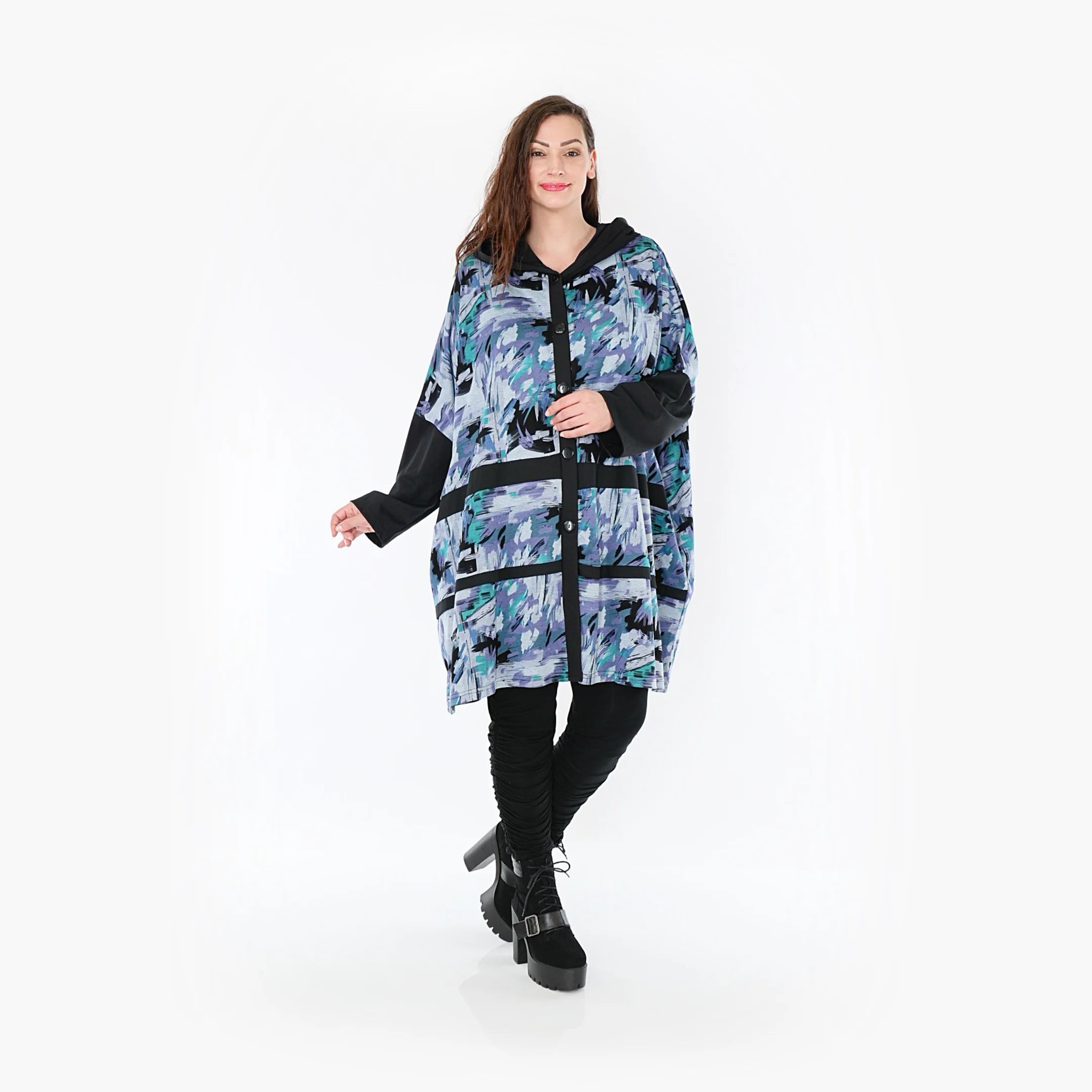  AKH Fashion Jacke in gerader Form, aus Viskose, 1381.06857, Petrol, Grafik, Schick