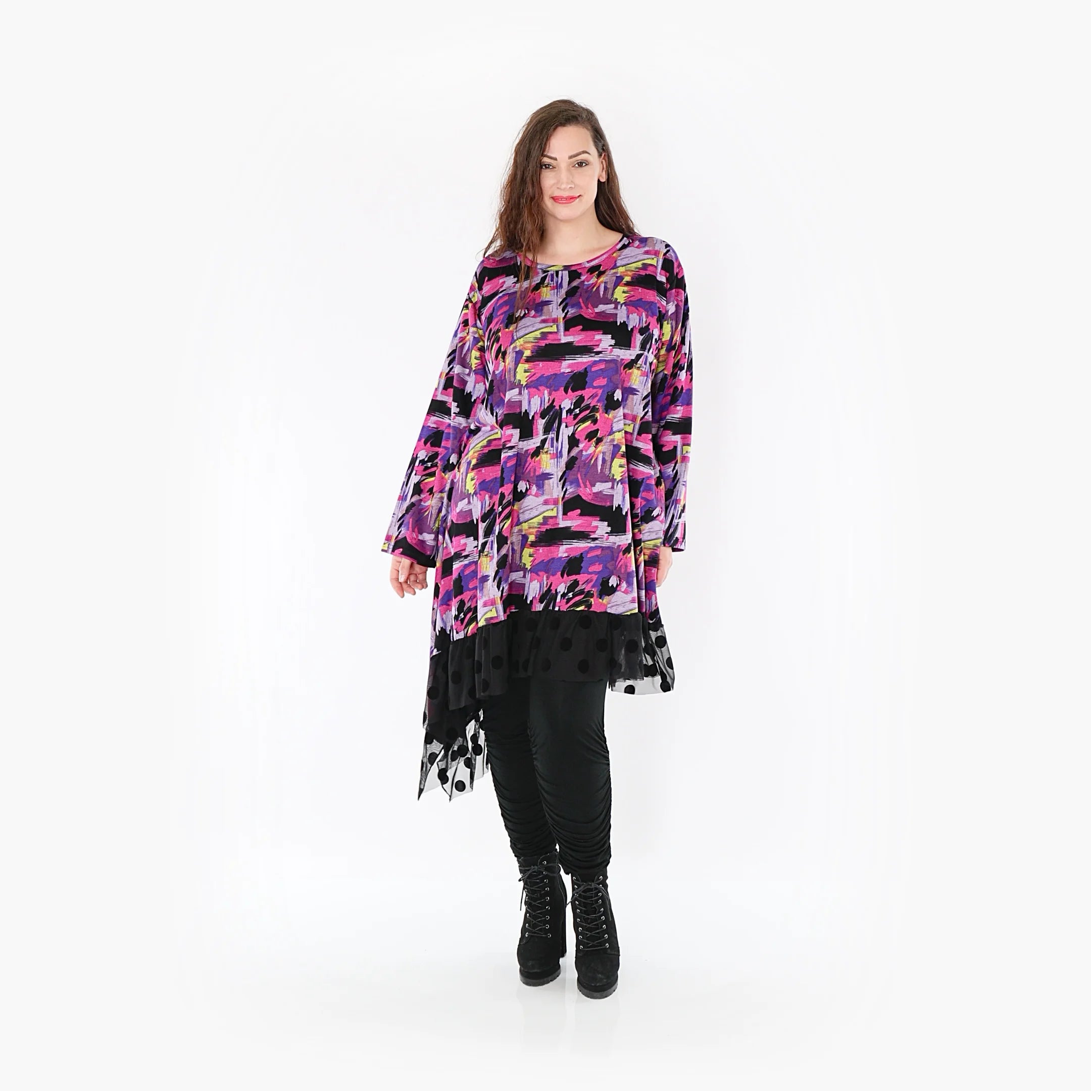  AKH Fashion Kleid in asymmetrischer Form, aus Viskose, 1381.06875, Fuchsia, Grafik
