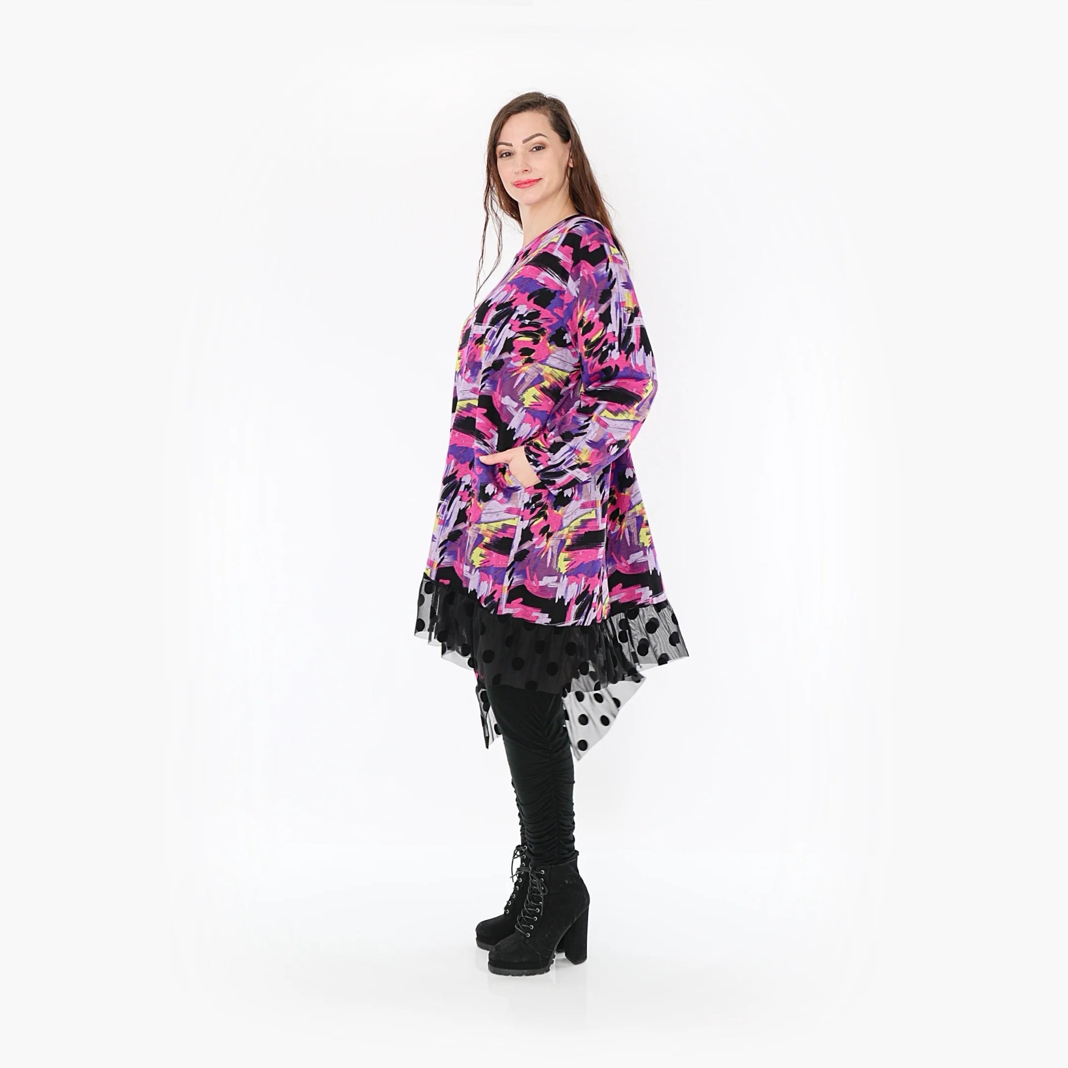  AKH Fashion Kleid in asymmetrischer Form, aus Viskose, 1381.06875, Fuchsia, Grafik