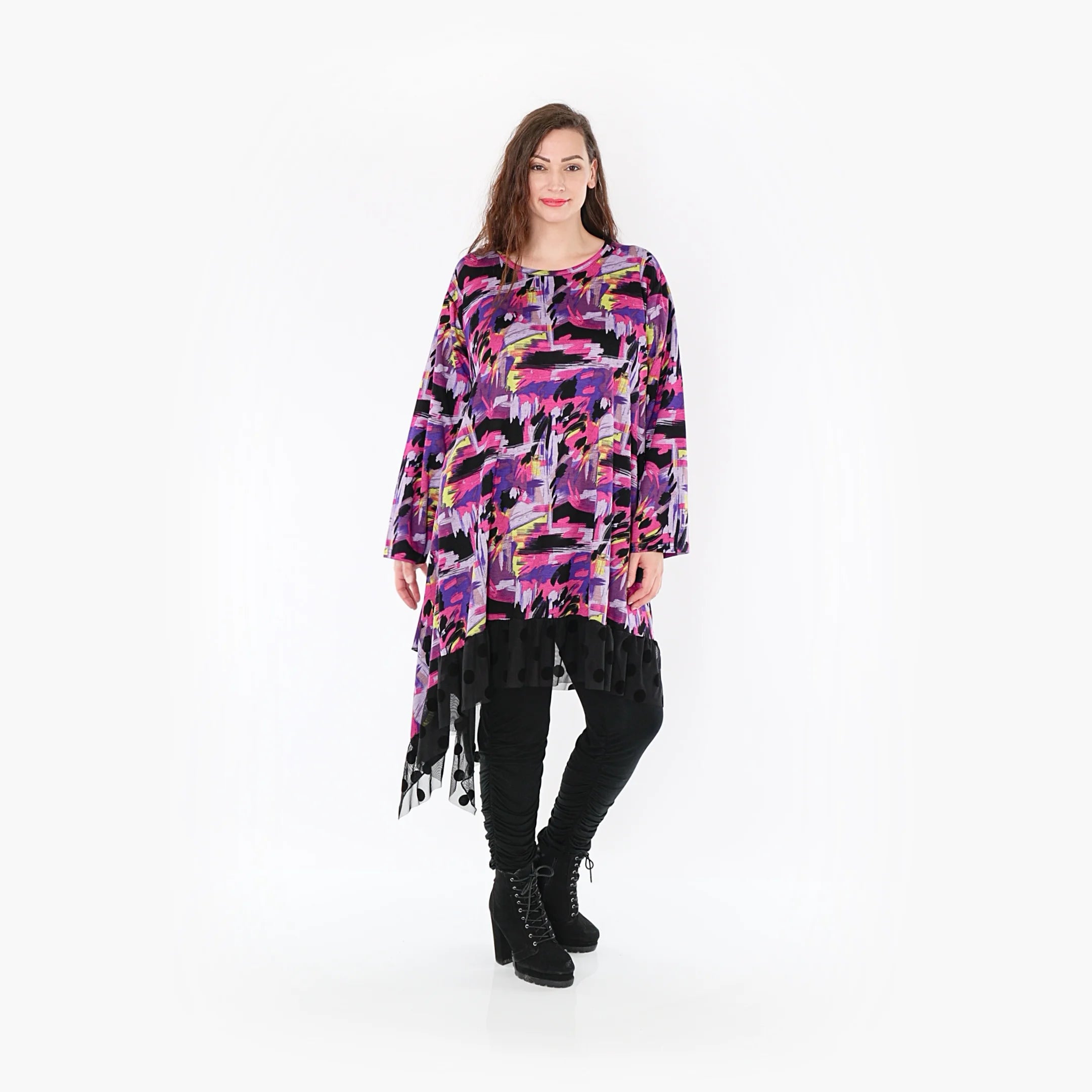 AKH Fashion Kleid in asymmetrischer Form, aus Viskose, 1381.06875, Fuchsia, Grafik