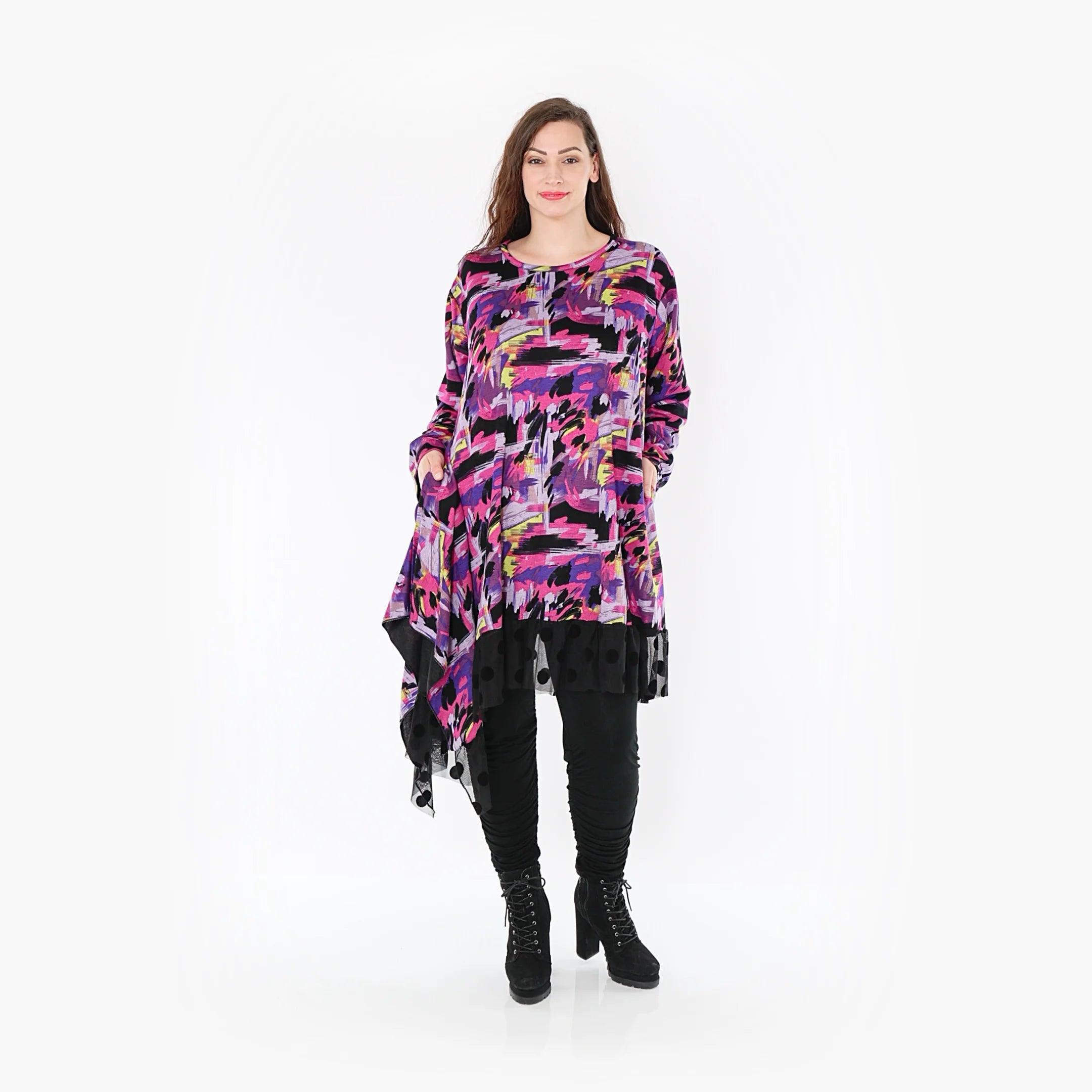  AKH Fashion Kleid in asymmetrischer Form, aus Viskose, 1381.06875, Fuchsia, Grafik
