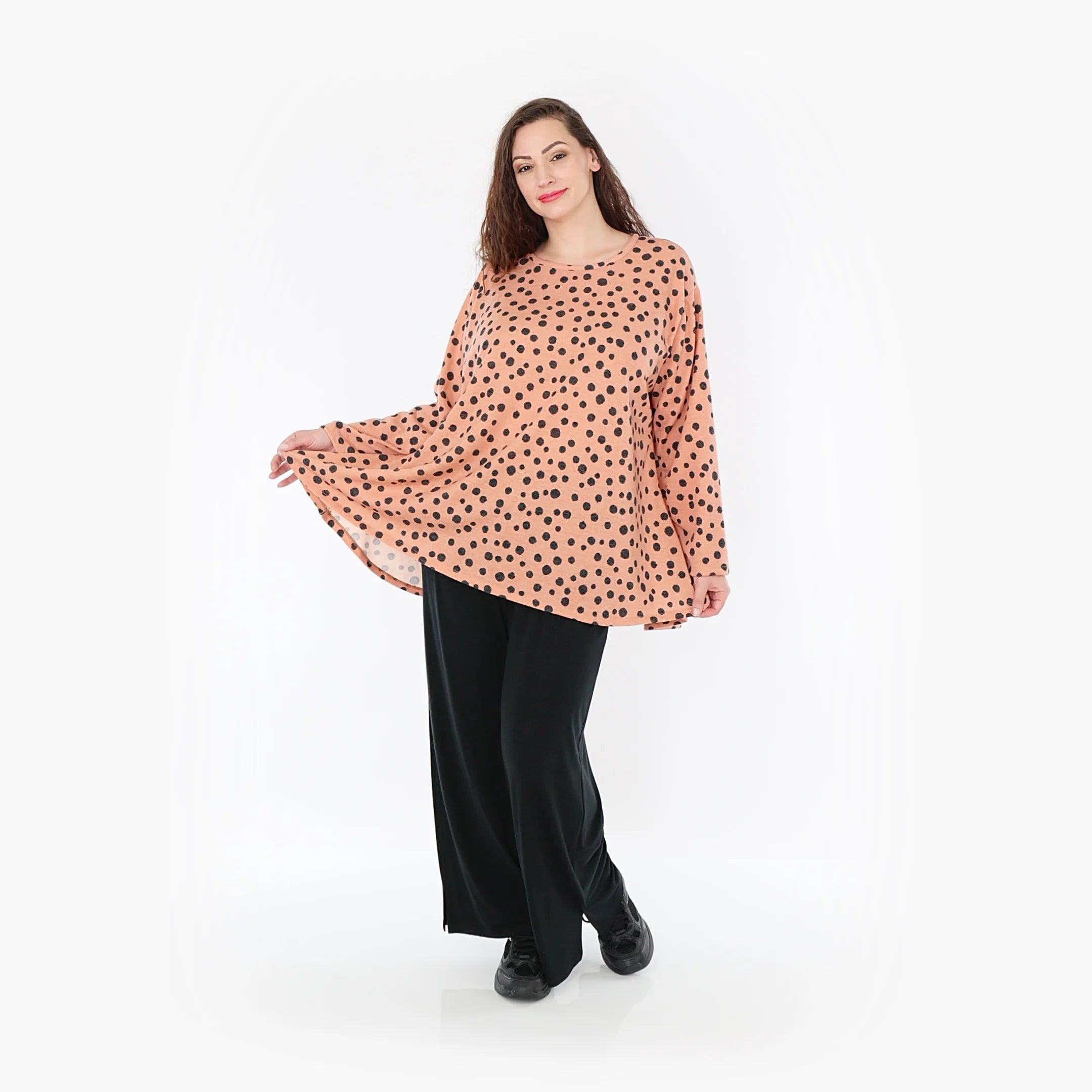  AKH Fashion Shirt in Glocken-Form, aus Materialmix, 1382.01892, Altrosa-Anthrazit, Punkte