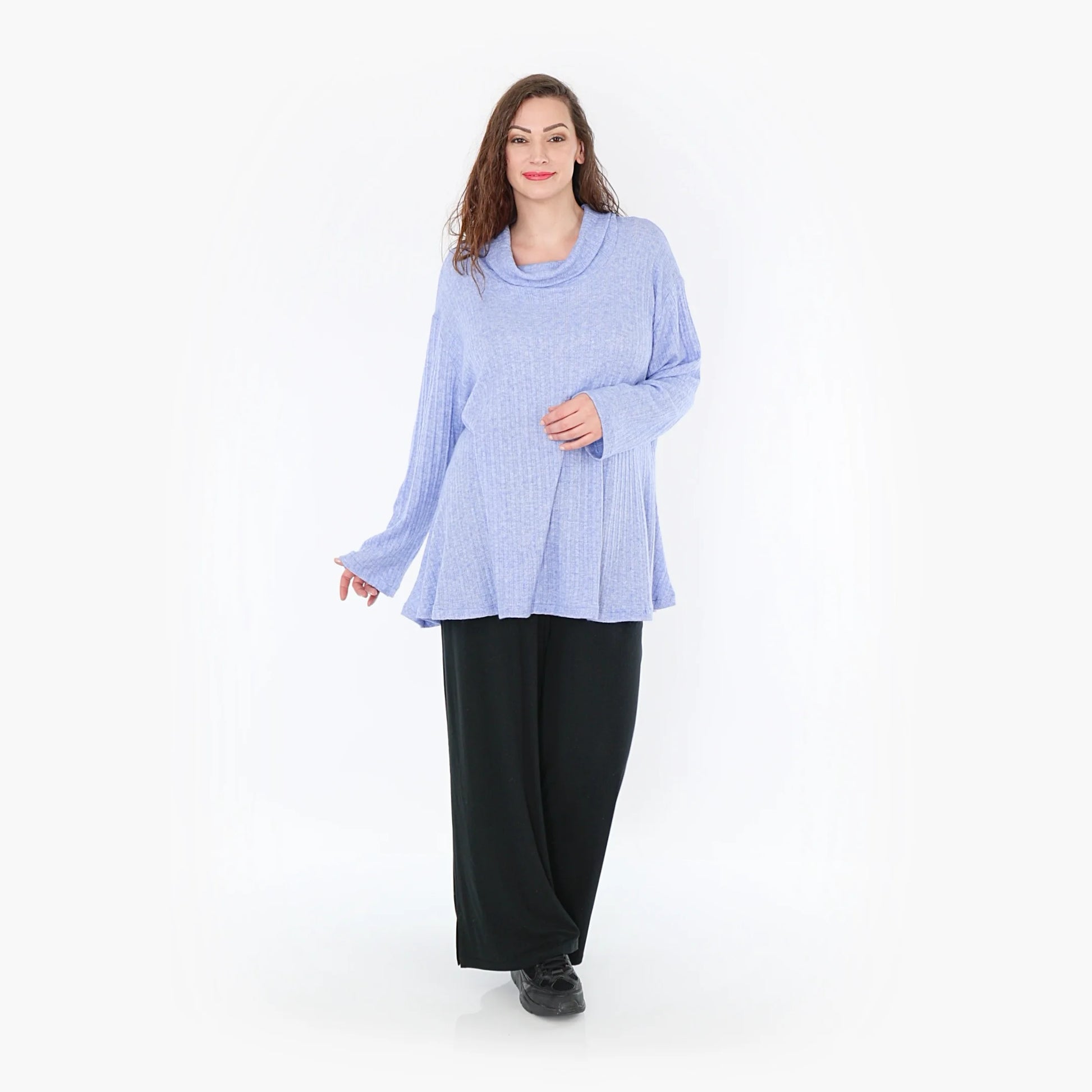  Strukturiertes Rollkragen-Oberteil aus hochwertigem Feinstrick in elegantem Blau für Plus Size Frauen